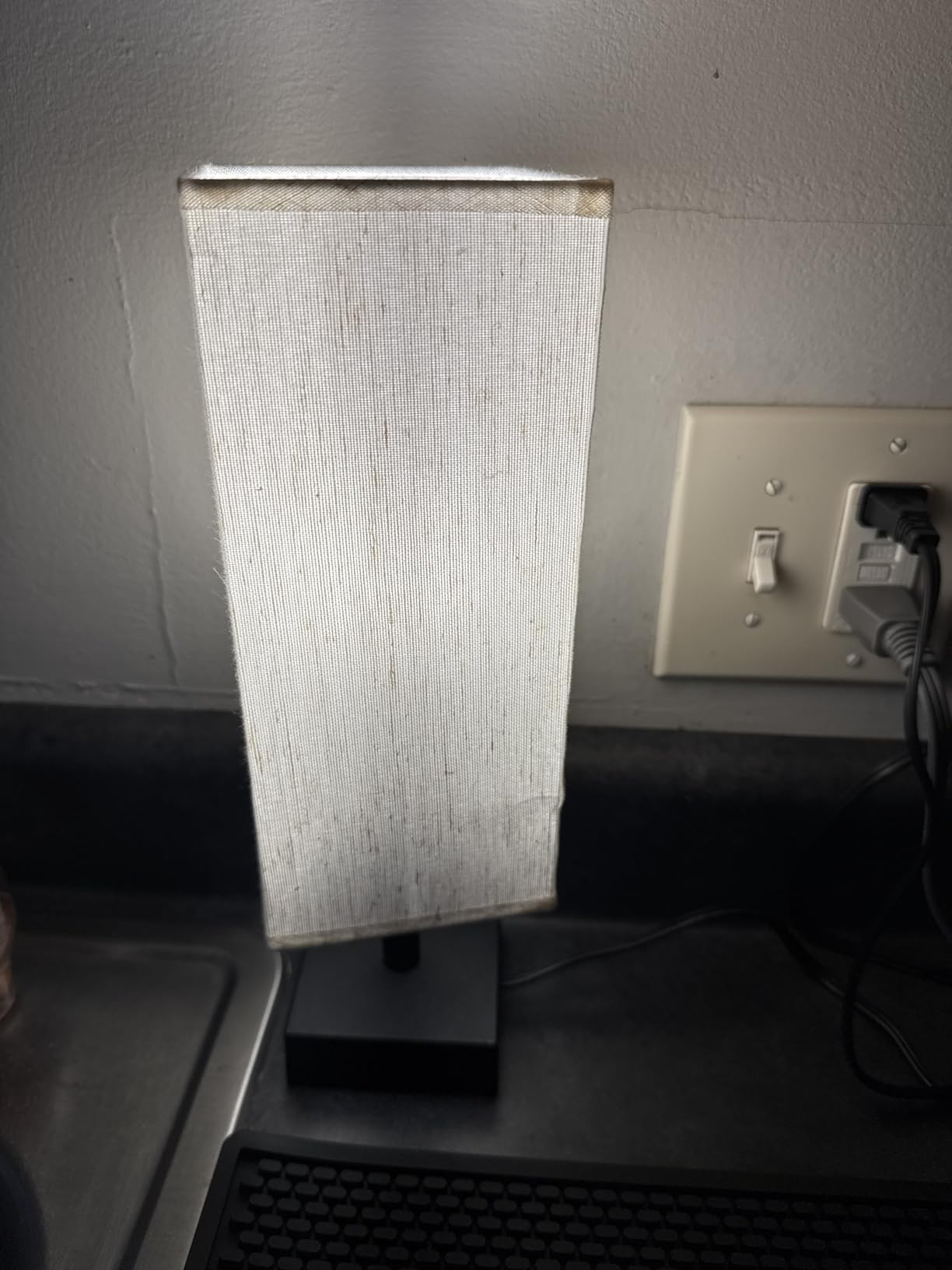 aooshine Small Bedside Table Lamp for Bedroom - Square Cream Fabric Shade | Inline Rocker Switch, Corded Electric, Bulb Not Included, 12.8