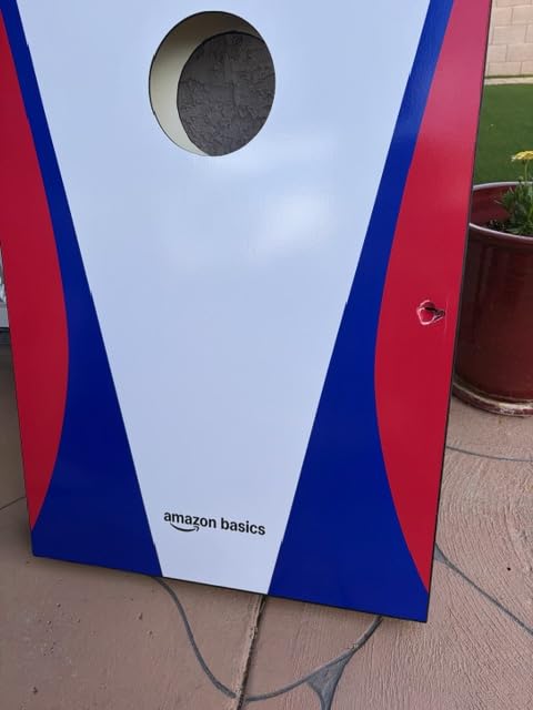 Amazon Basics Portable Cornhole Set, Outdoor Game Bean Bag Toss with Carrying Case, Blue/Red customer photo 1