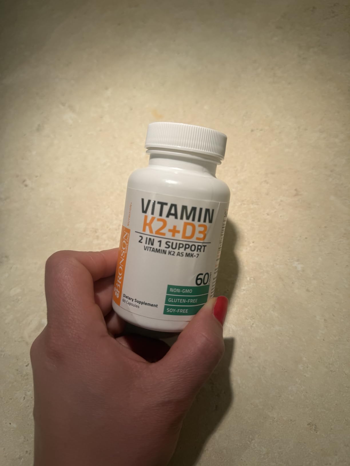 Bronson Vitamin K2 D3 (MK7) Supplement 2-in1 D3 & K2 Complex, 60 Capsules | Bone, Immune & Heart Health Support, Gluten Free, Soy Free, Non-GMO, Vitamin D3 5000IU (125 mcg) & 90 mcg K2 MK-7 customer photo 1