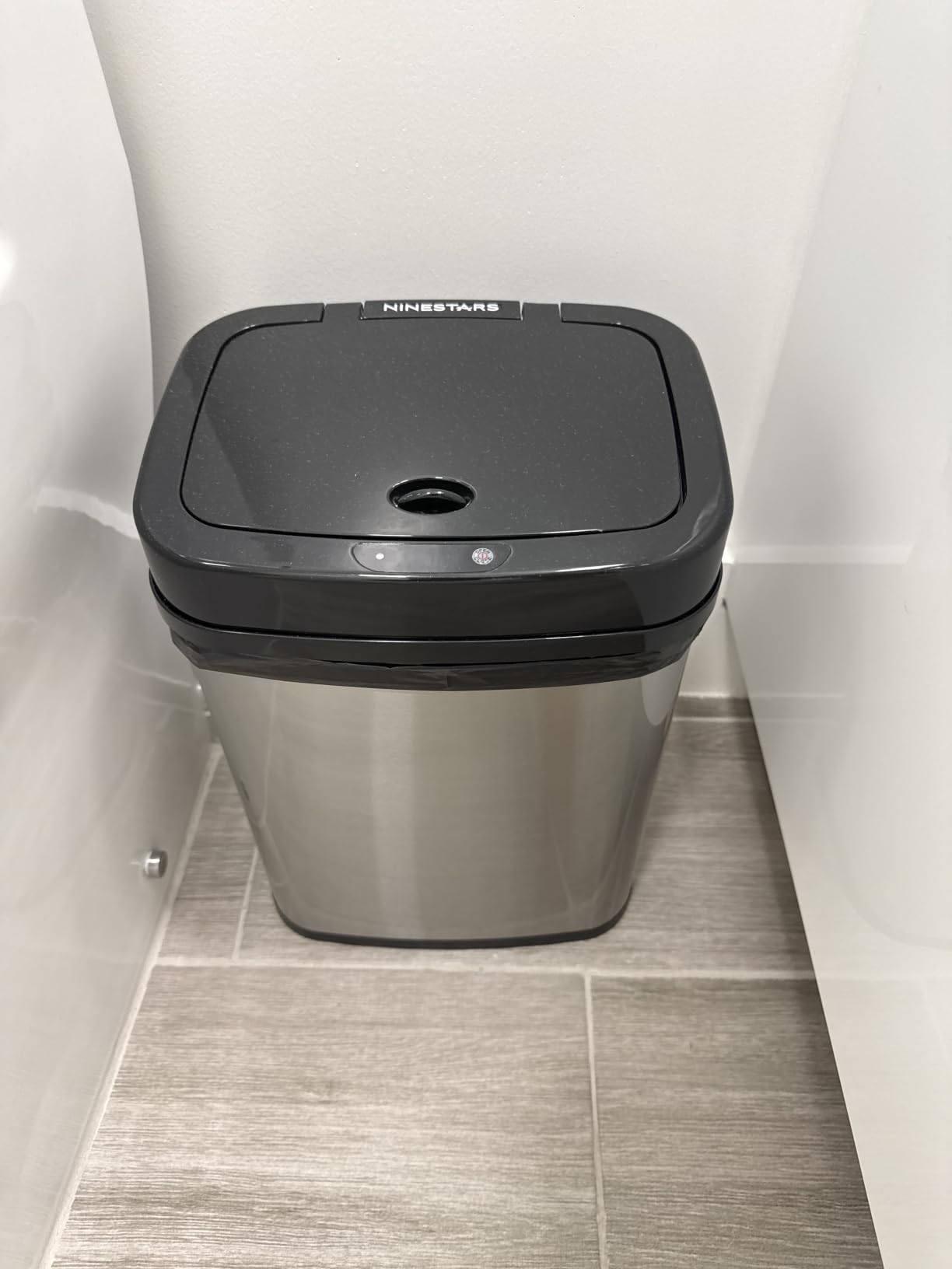 Ninestars 3 Gallon Automatic Trash Can, 12L Touchless Motion Sensor Bathroom or Bedroom Garbage Can with Odor-Sealing Lid, Rectangular Stainless Steel Base, Black Lid customer photo 2