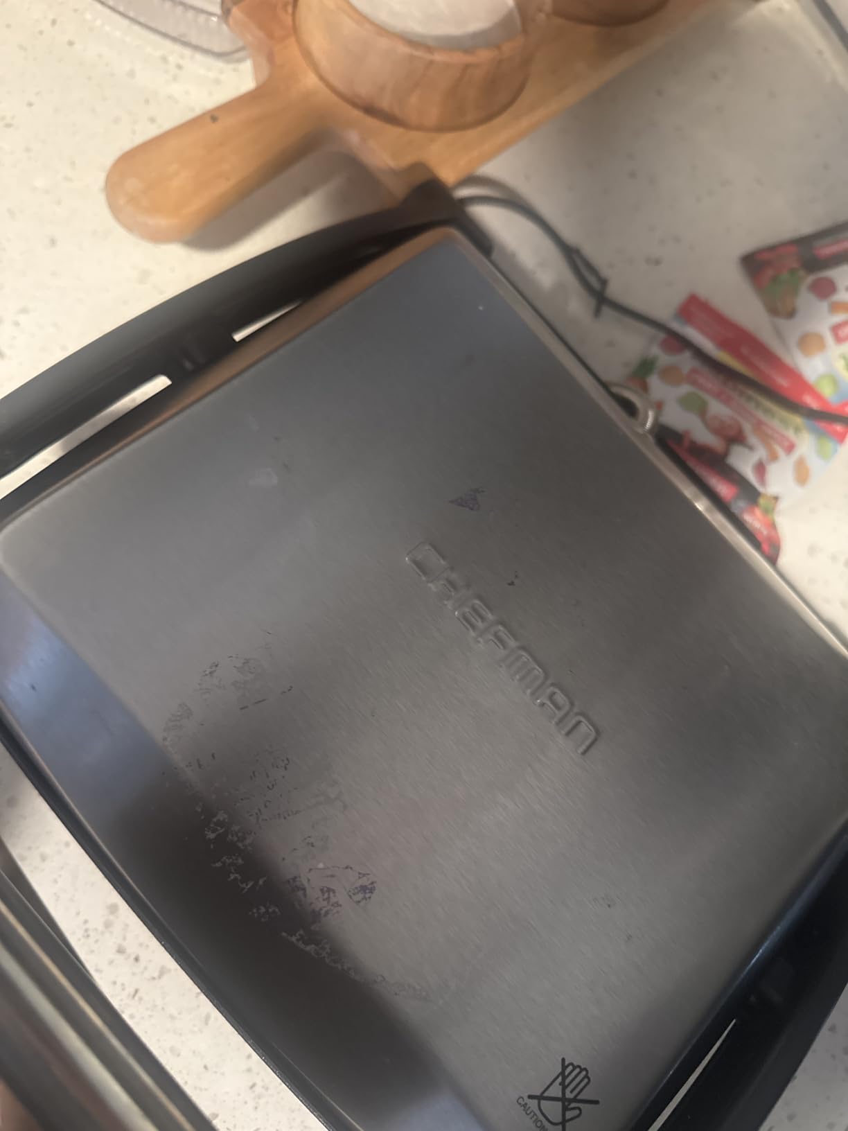 Chefman Panini Press Grill and Gourmet Sandwich Maker Non-Stick Coated Plates, Opens 180 Degrees to Fit Any Type or Size of Food, Stainless Steel Surface and Removable Drip Tray, 4 Slice, Black customer photo 2