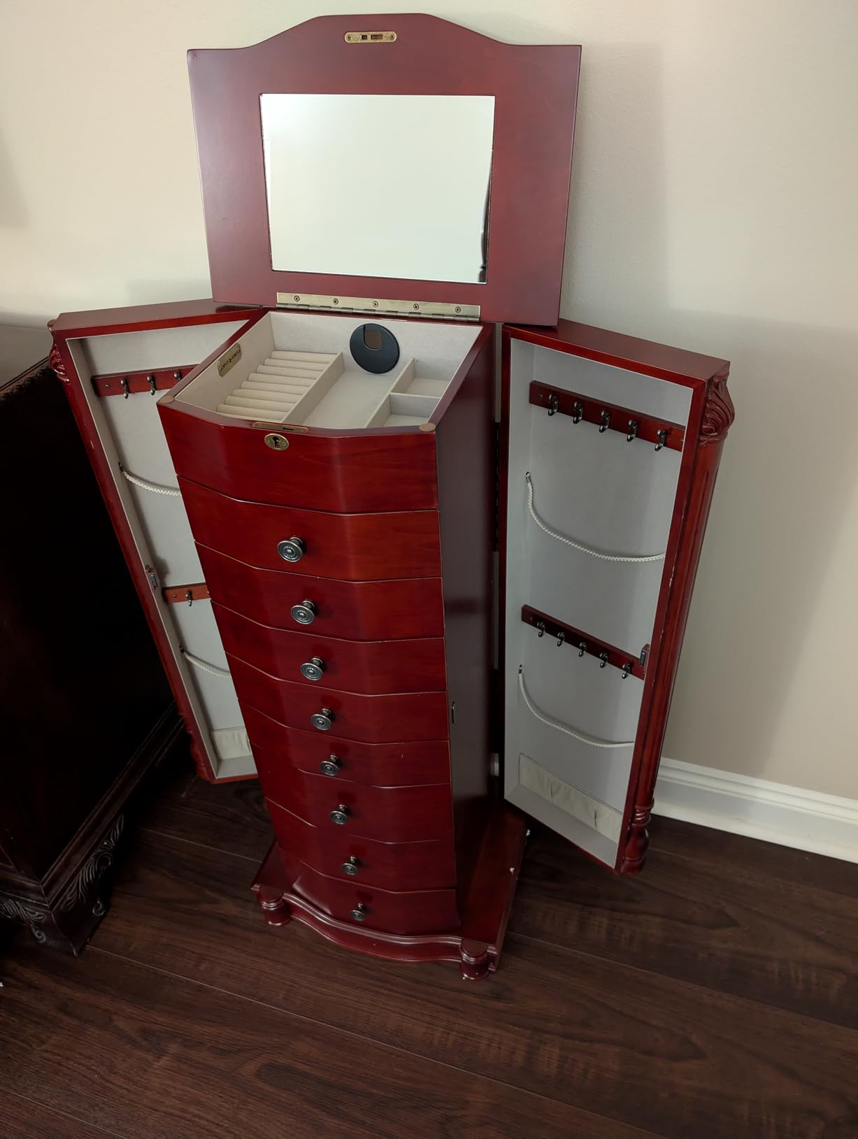 Hives and Honey Elizabeth Jewelry Armoire - Locking Top with Mirror, Cord Access, 8 Drawer Organizer, Side Necklace Hooks, Anti-Tarnish Lining, 40 Inch Tall customer photo 2