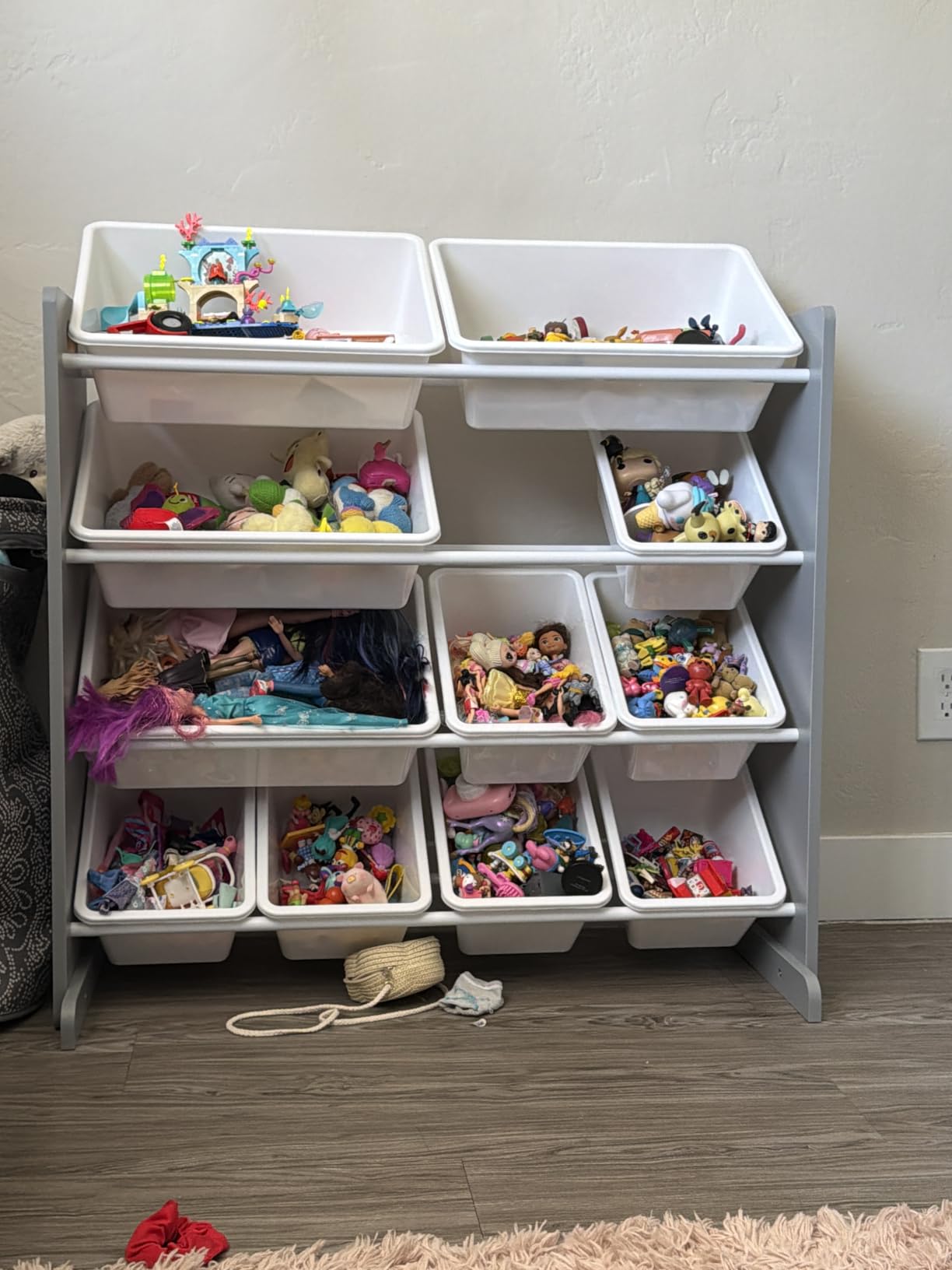 Humble Crew Kids Toy Organizer with 12 Bins, 4 Tier Storage for Playroom | Sturdy wood and steel toddler shelf, removable BPA-free containers, wall anchor anti-tip safety kit for bedroom or classroom customer photo 2