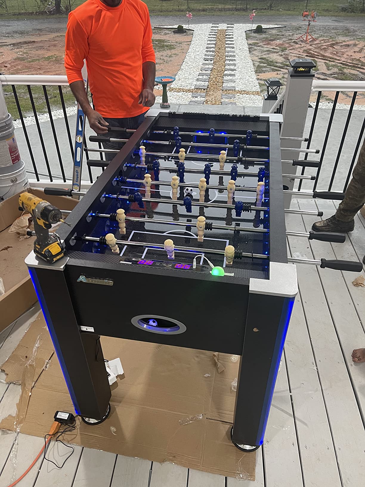 Atomic Azure LED Foosball Table - Light Up Arcade Style Table with In-Rail LED Lighting, Music, Electronic Scoring, Glow Foosball, 47