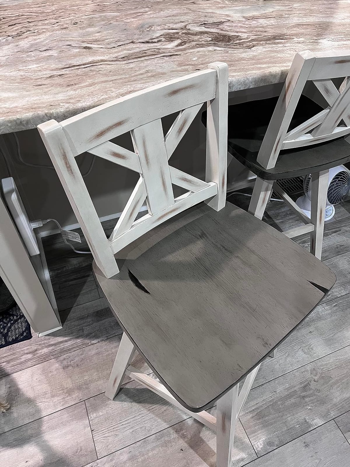 Lexicon Swivel Counter Height Stools Set of 2, X Back, Antique White/Grey customer photo 1