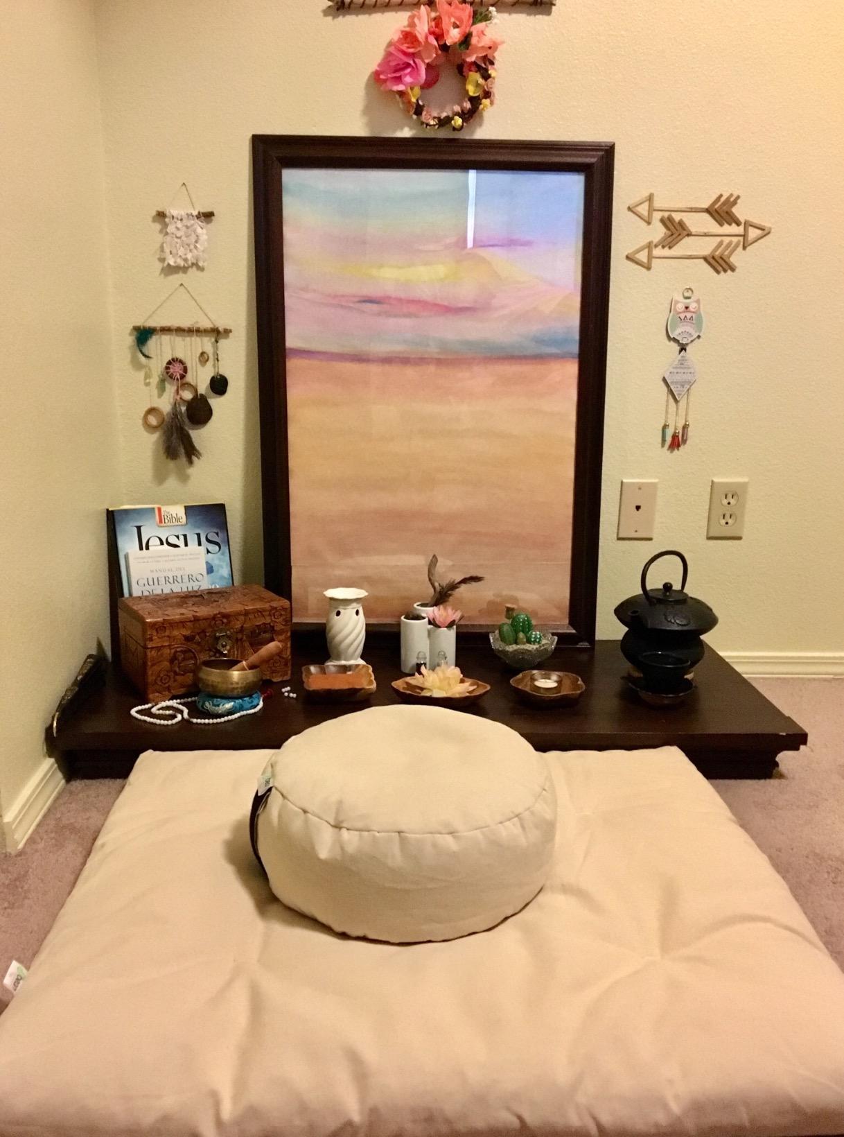 Bean Products Meditation Cushion Mat Set - Zafu Floor Pillow Organic Buckwheat Pillow + Cotton Filled Zabuton Prayer Pad - Made in USA - 14