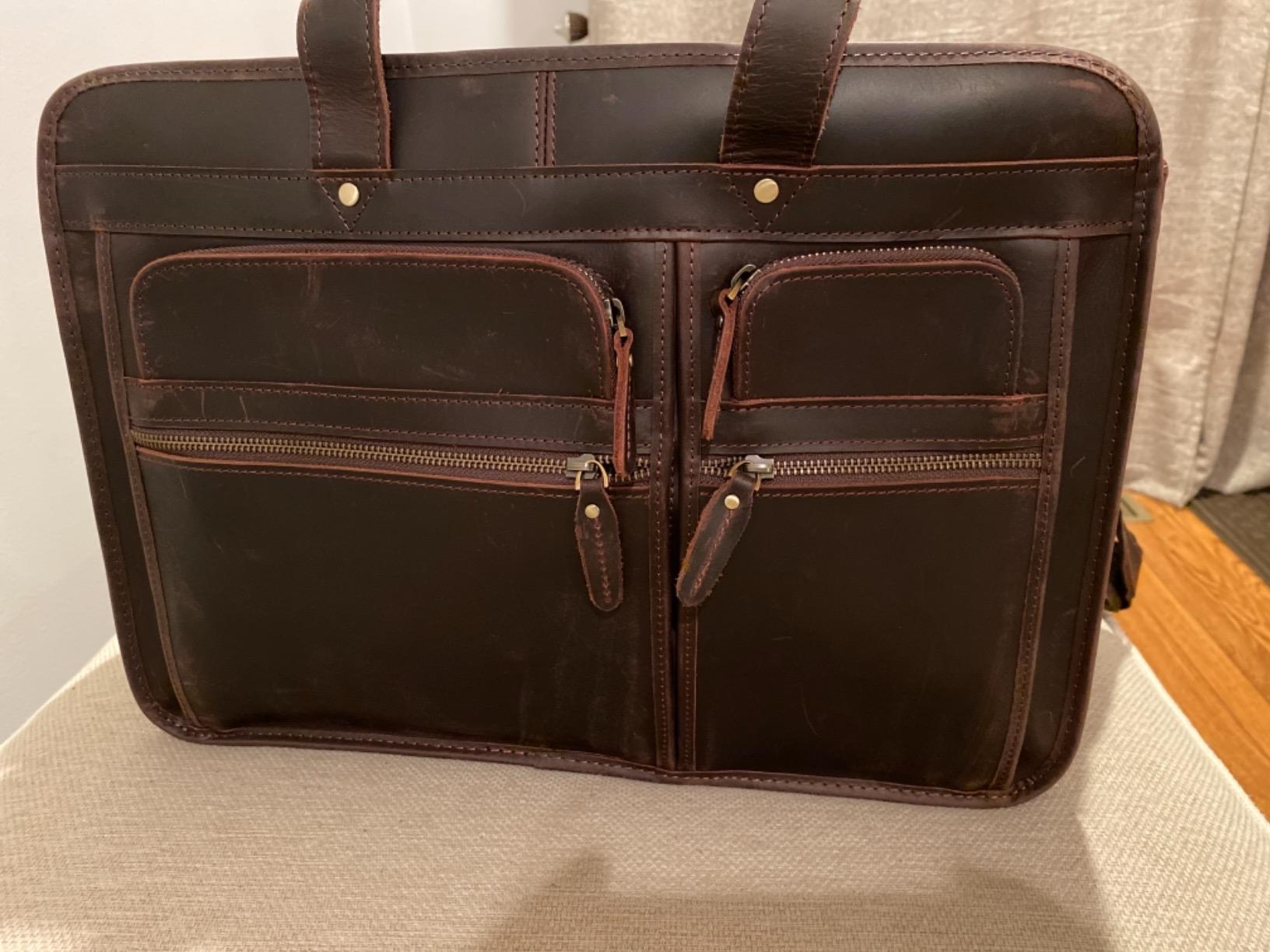 Men's Full Grain Leather Briefcase Large 17 Inch Business Travel Laptop Messenger Bag Tote with YKK Metal Zippers customer photo 1