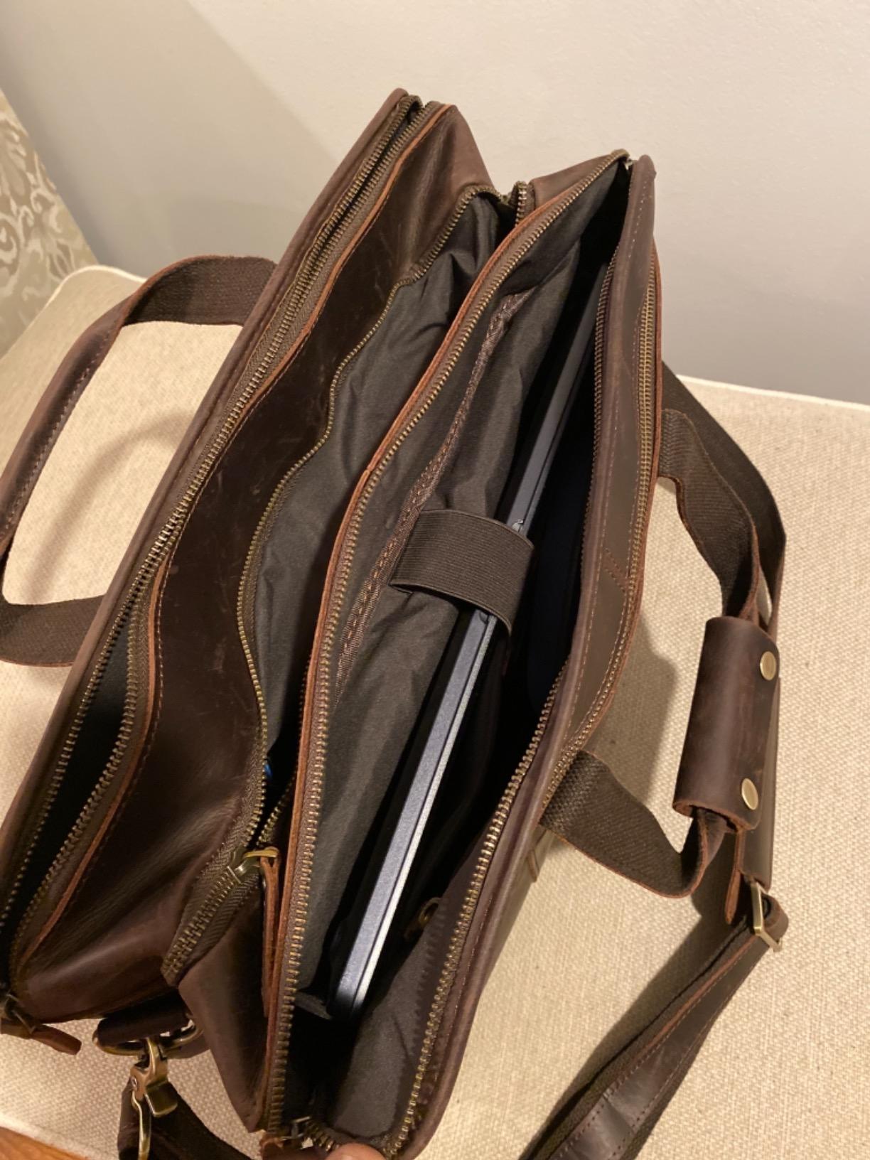 Men's Full Grain Leather Briefcase Large 17 Inch Business Travel Laptop Messenger Bag Tote with YKK Metal Zippers customer photo 2