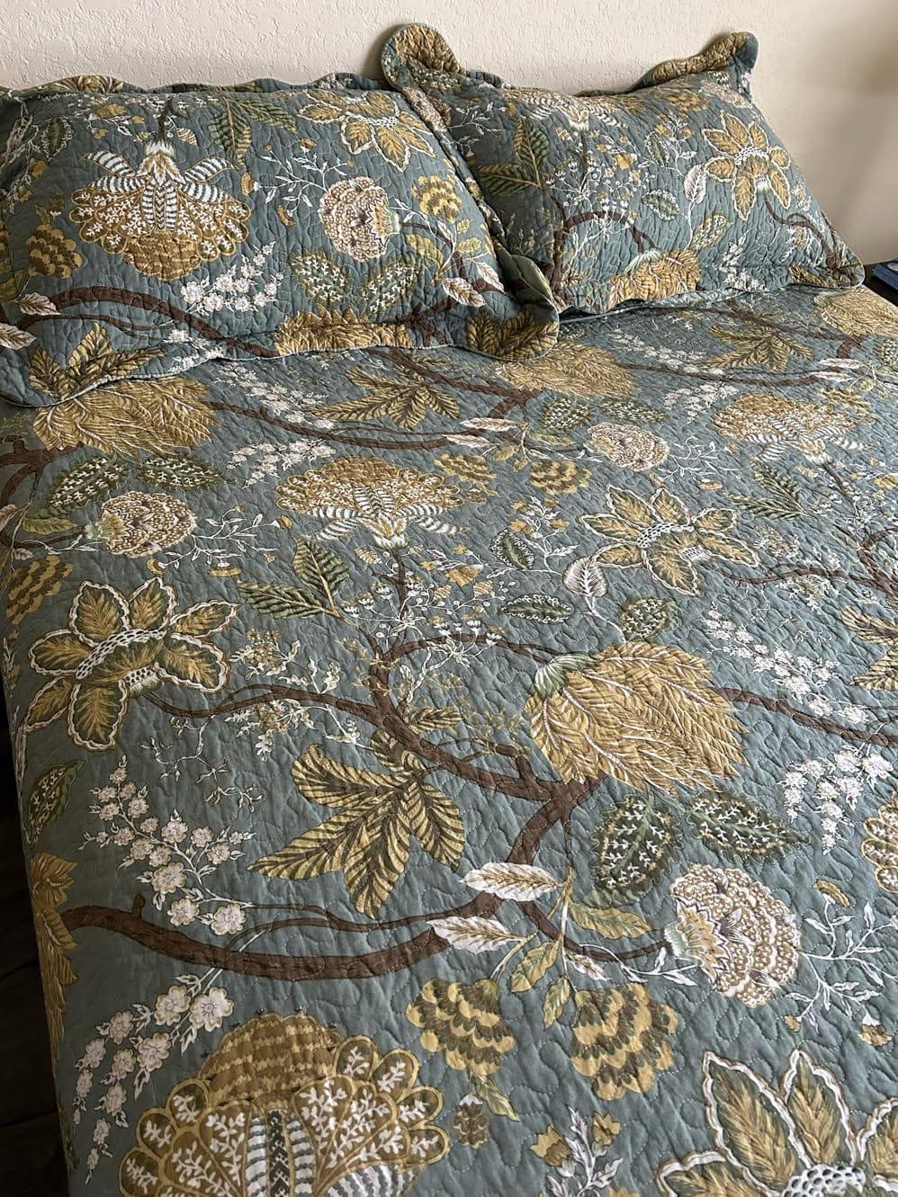 NEWLAKE Quilt Set Queen Size, 100% Cotton Patchwork Green Bohemian Quilt Sets, Reversible Bedspread Lightweight and Breathable for All Seasons, Soft Quilted Bedspread with 2 Pillow Shams customer photo 1