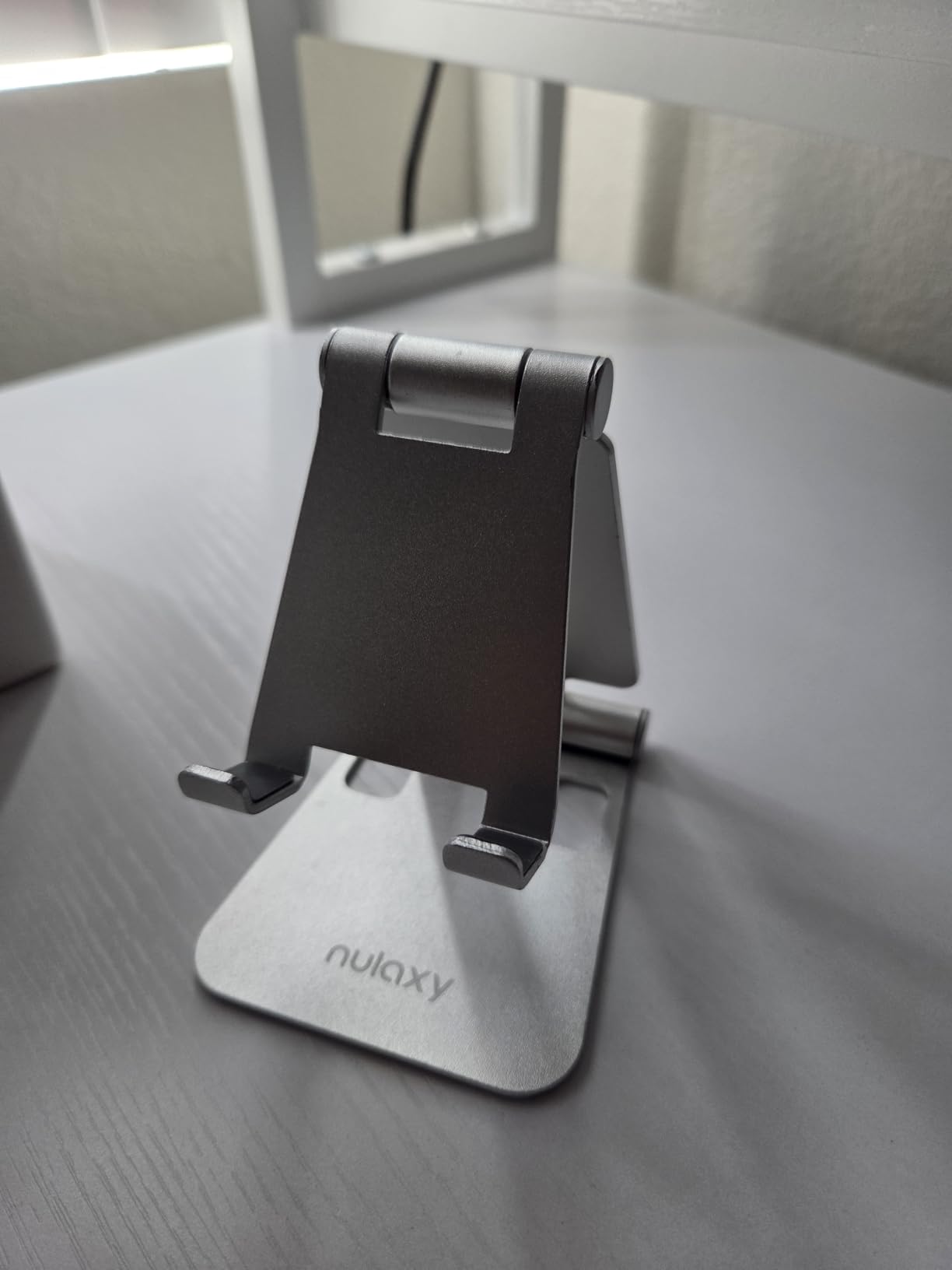 Nulaxy Full Aluminum Dual Folding Cell Phone Stand for Desk, Black | Height Angle Adjustable, Portable, Anti-Slip Base, Fits 18mm Thick Case Smartphone, Nintendo Switch Desk Essential Accessory customer photo 2