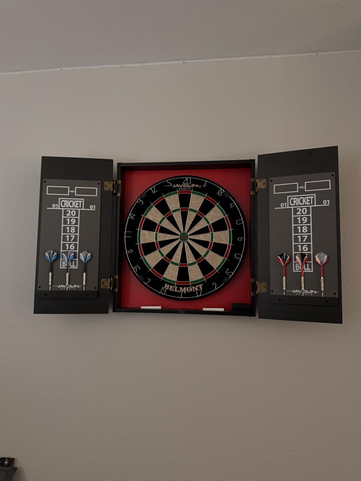 EastPoint Belmont Dart Board Cabinet, 6 Steel Tip Darts, Game Room Decor | Official Size, Self-Healing Sisal, Staple-Free Bullseye, Built-In Scoring & Storage, Man Cave Decor, For Family Game Nights customer photo 2