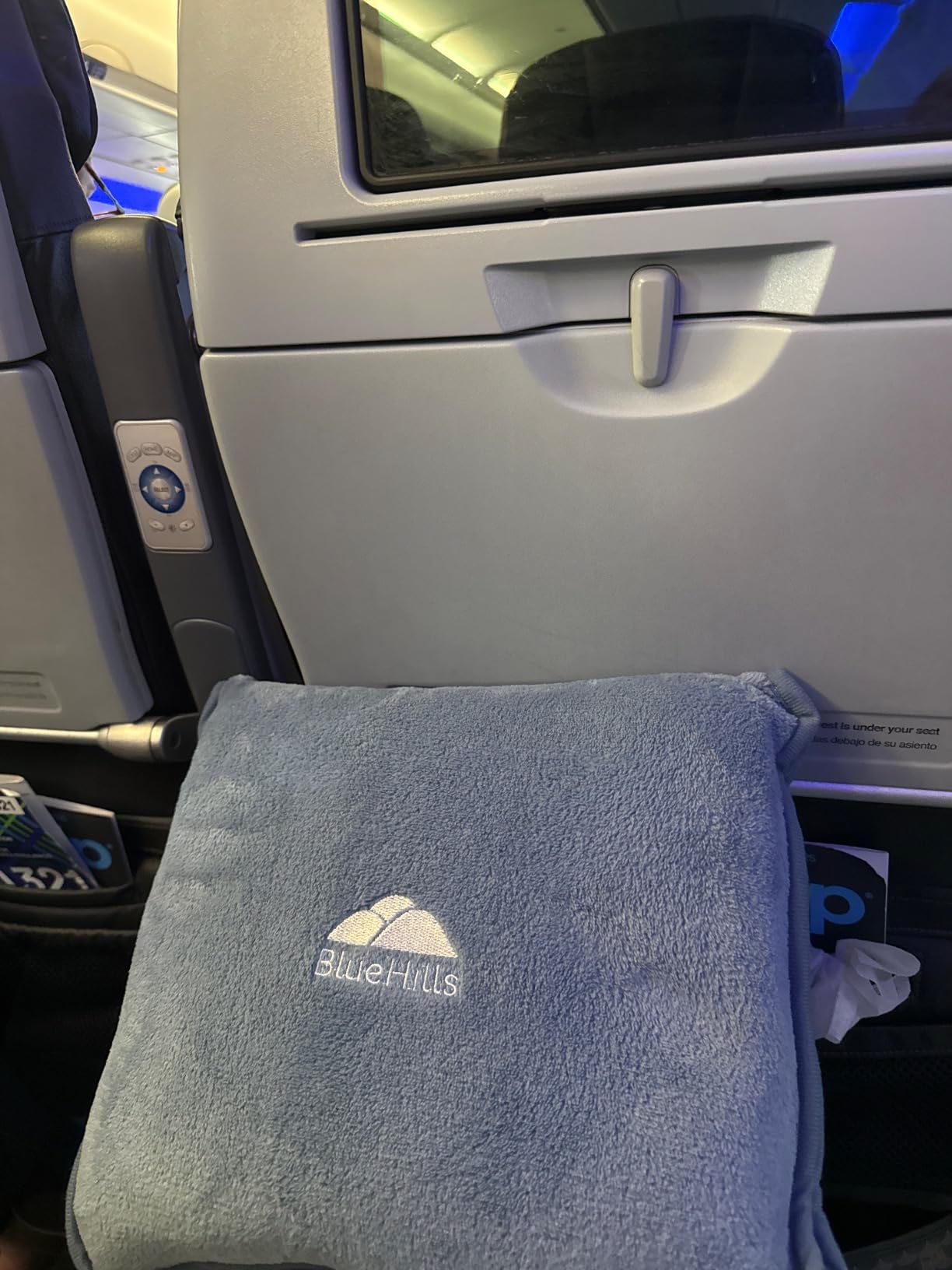 BlueHills Premium Soft Travel Blanket Pillow Airplane Compact - Navy Blue | Convertible 2 in 1 Travel Blanket to Pillow, Packed in Pillowcase, Luggage Strap & Carabiner, Compact, Long Flight Essentials customer photo 1