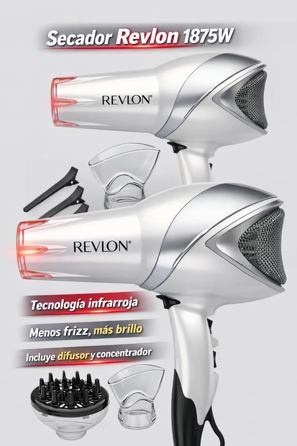 REVLON Infrared Ionic Hair Dryer with Diffuser & Concentrator, White | 2 Speed Settings, Tourmaline Technology for Frizz Control, 1875 Watt Power for Fast Drying, Suitable for All Hair Types customer photo 2