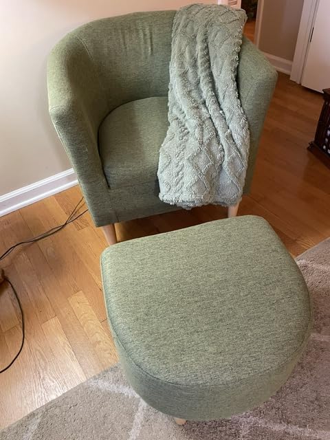 DAZONE Accent Chair with Ottoman, Mid Century Modern Barrel Comfy Fabric Armchair and Footrest Set, Upholstered Club Tub Round Arms Chair for Living Room Bedroom Reading Room, Grey customer photo 1