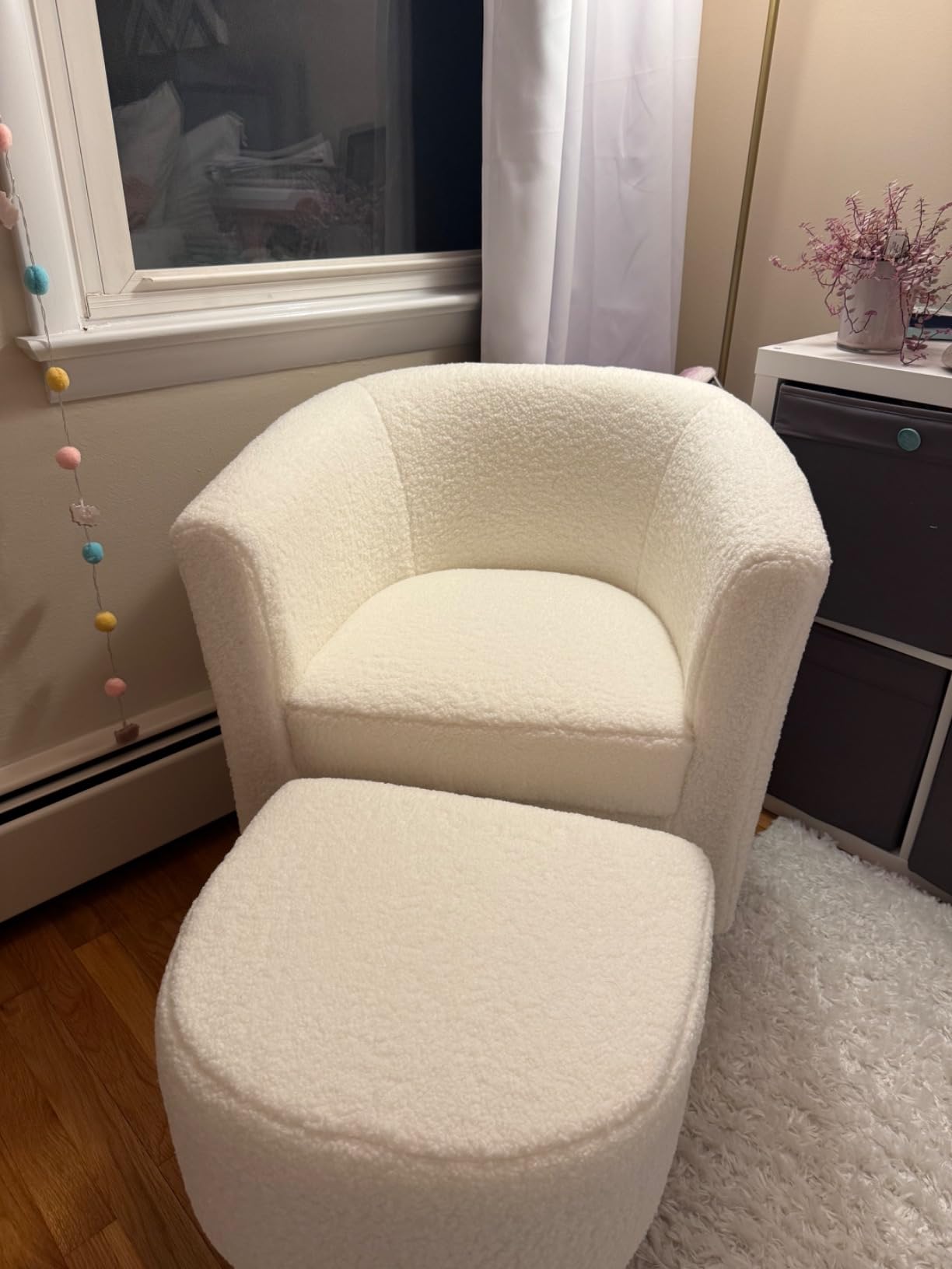 DAZONE Accent Chair with Ottoman, Mid Century Modern Barrel Comfy Fabric Armchair and Footrest Set, Upholstered Club Tub Round Arms Chair for Living Room Bedroom Reading Room, Grey customer photo 2