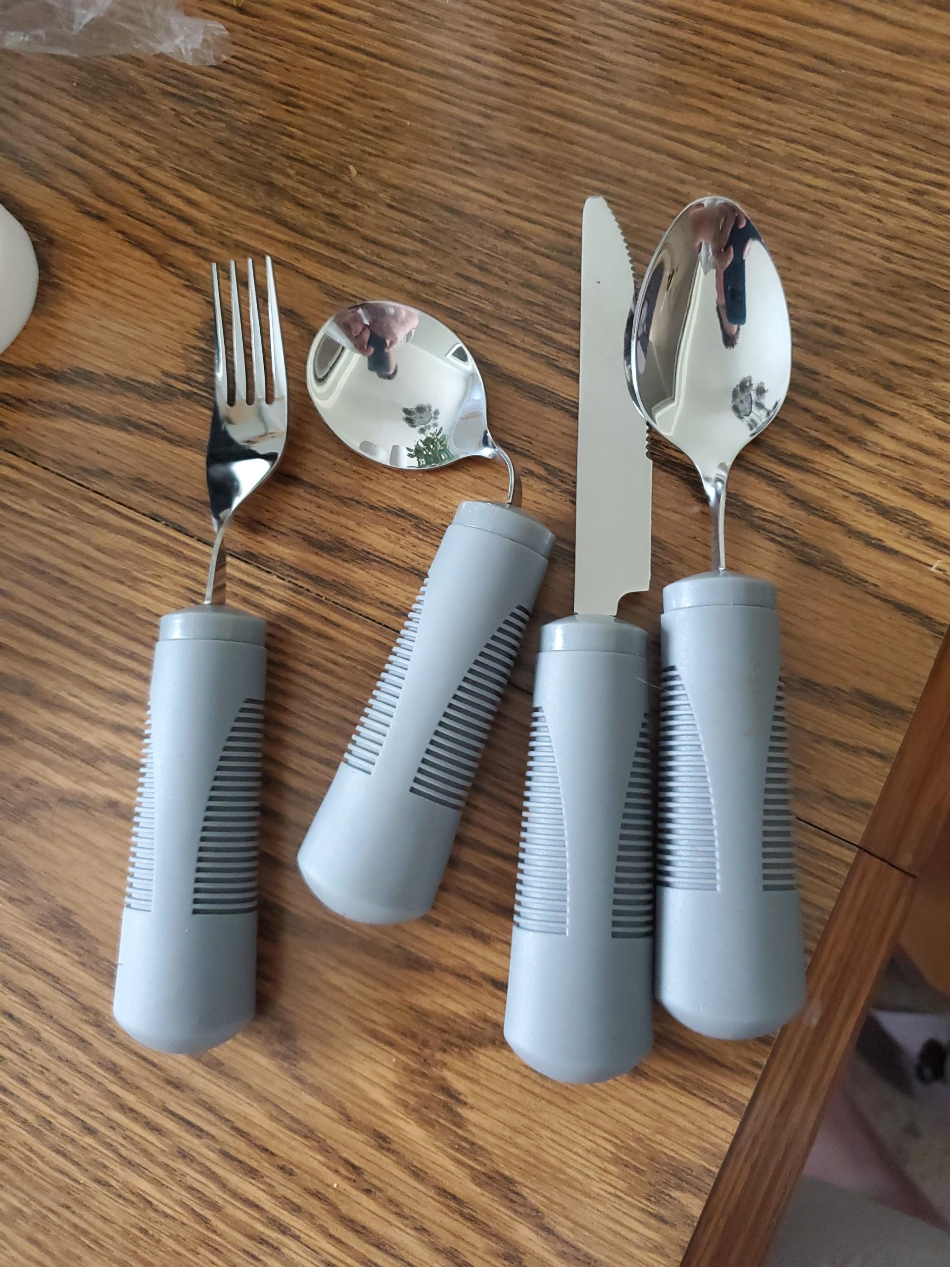 Special Supplies Adaptive Utensils (4-Piece Kitchen Set) Weighted, Non-Slip Handles for Hand Tremors, Arthritis, Parkinson's Elderly use - Stainless Steel Knife, Fork, Spoons (Grey) customer photo 1
