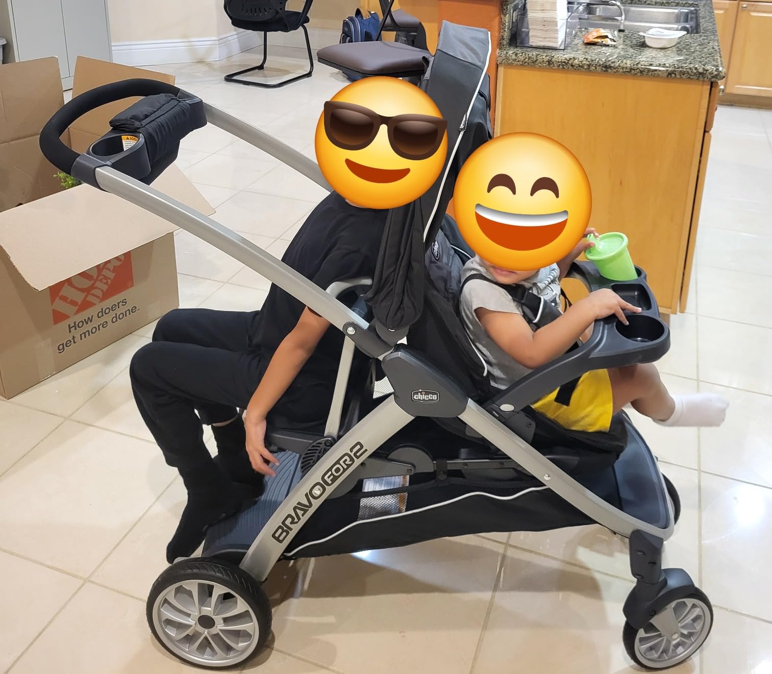 Chicco BravoFor2 Double Stroller for Infant and Toddler, Sit or Stand | Iron/Black, 5-point harness, Chicco car seat compatible, toddler standing platform, one-hand fold customer photo 2