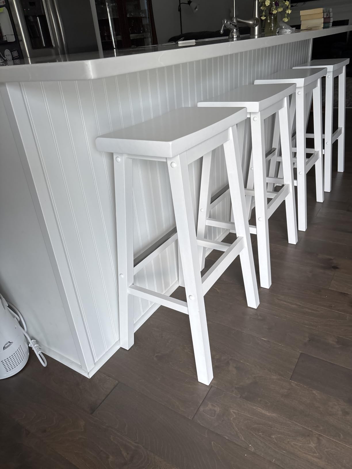 Amazon Basics Solid Wood Saddle-Seat Counter Height Bar Stools for Kitchen Island with Footrest, Sturdy Construction, 24-Inch Height, White, Set of 2 customer photo 1