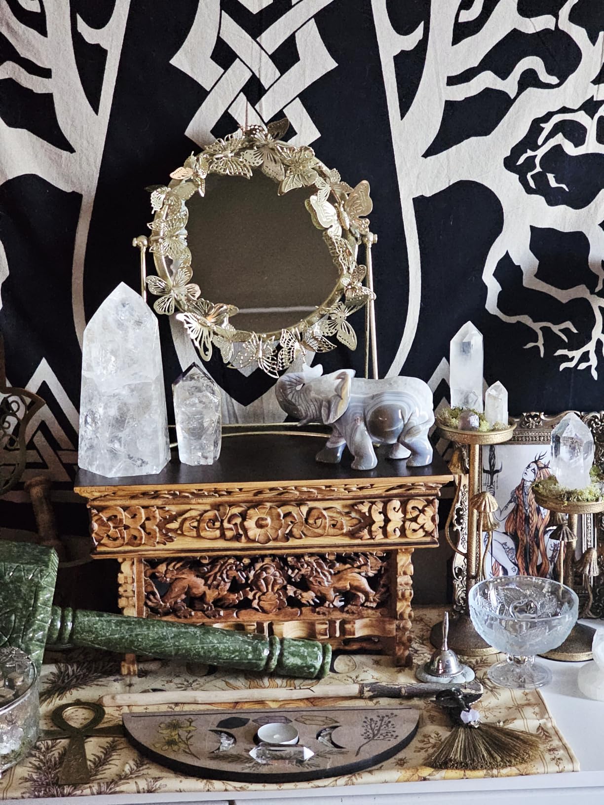 Tribe Azure Fair Trade Small Altar Table, Meditation Table Altar, Small Puja Table, Meditation Altar Wood Wiccan Buddhist, Tea Japanese, Low Side Dragon (Large) customer photo 1