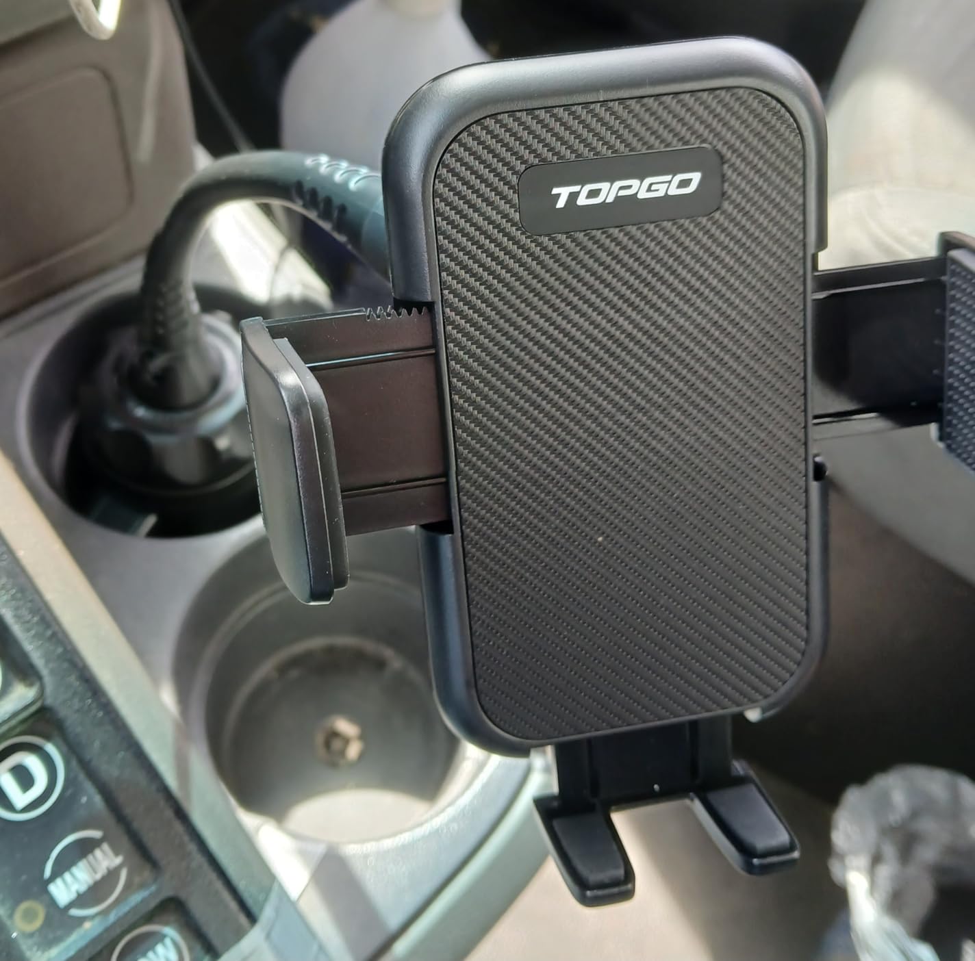 TOPGO [Upgraded] Cup Holder Phone Holder for Car, Phone Mount Universal Adjustable Gooseneck Cup Holder Cradle Car Mount for Cell Phone iPhone 14, Samsung, LG (Black) customer photo 2