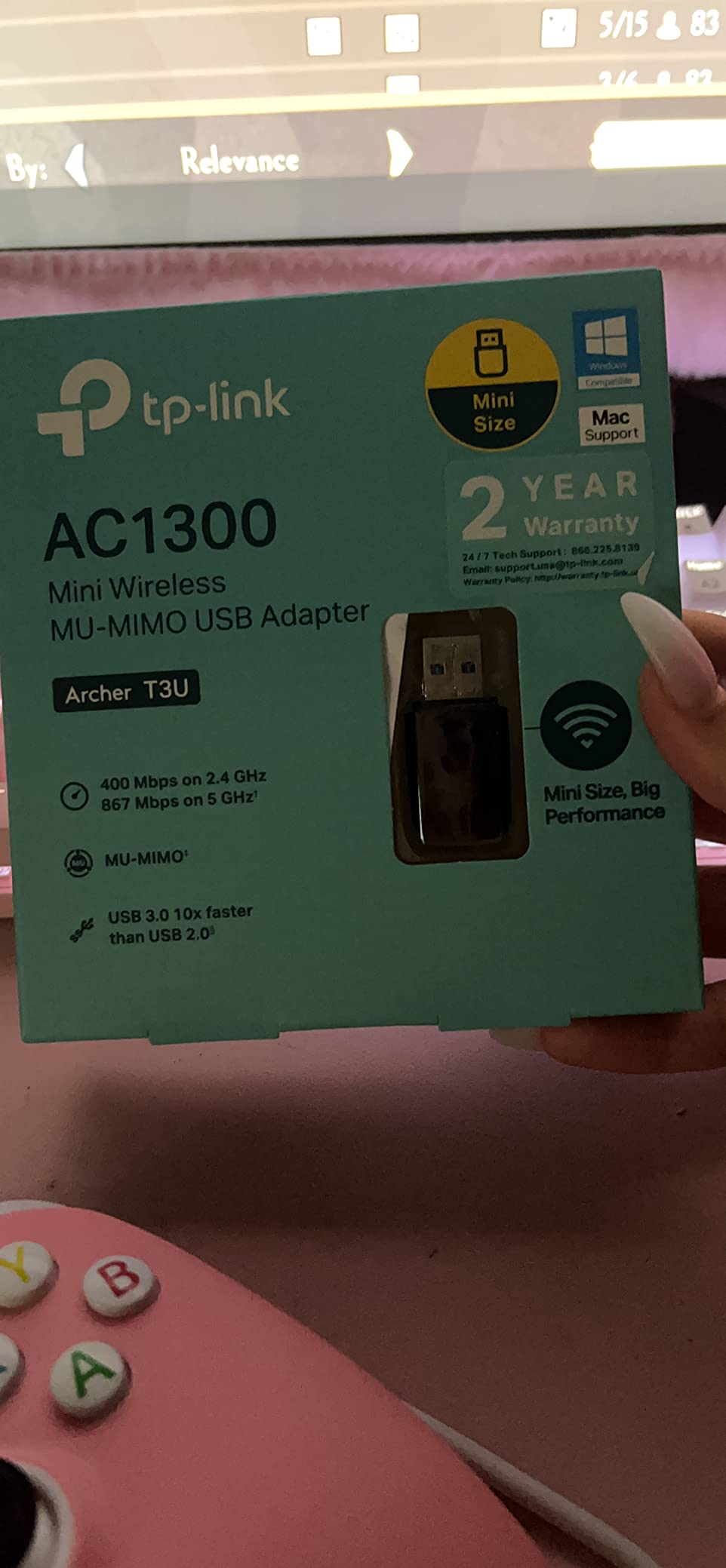 TP-Link AC1300 USB WiFi Adapter for Desktop PC 2.4/5G Dual Band WiFi Dongle | Wireless Adapter for PC, MU-MIMO PC WiFi Adapter, USB 3.0, Support Win11, 10, 8.1, 8, 7, XP/Mac OS X 10.9-10.14 (Archer T3U) customer photo 1
