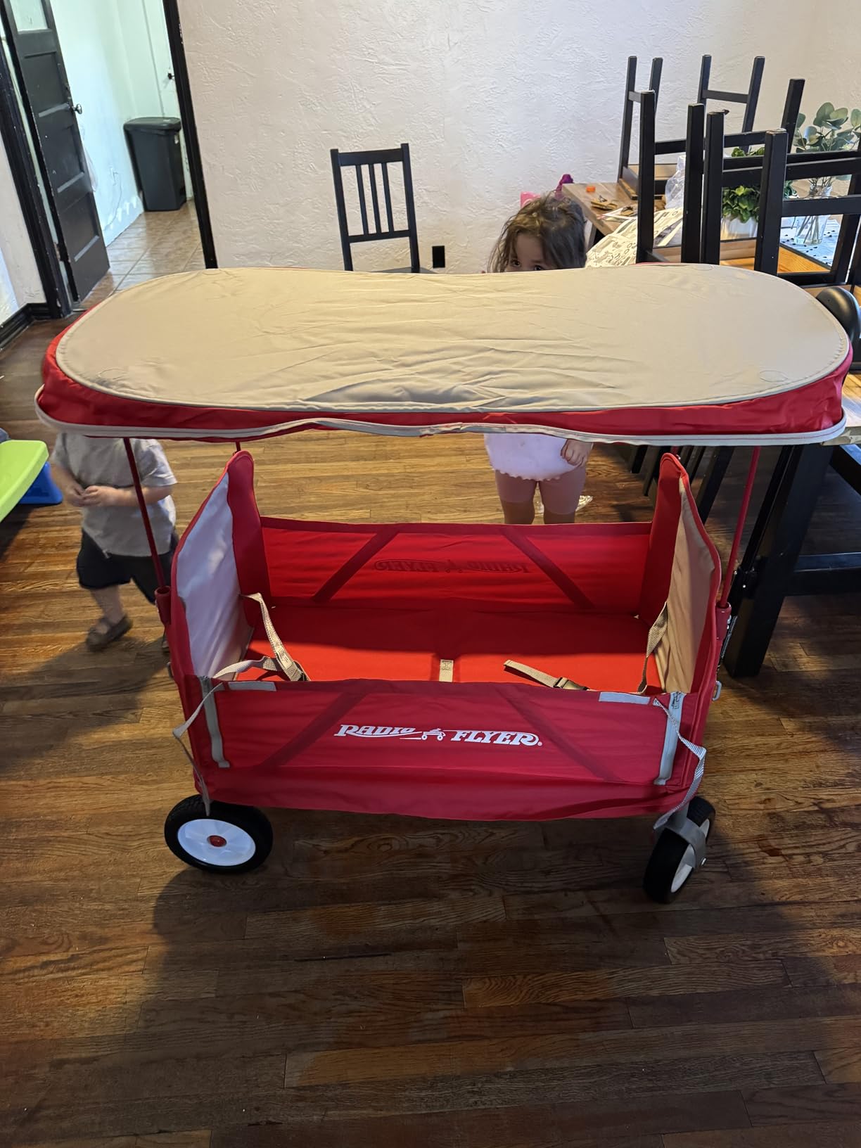 Radio Flyer 3-in-1 Off-Road EZ Fold Wagon with Canopy, for Kids 1.5+, 3-in-1 Push or Pull, with Bench Mode, One Hand Flat Fold, Off-Road Tires, DuraClean Fabric, Seat Belts, Stroller Wagon for Kids customer photo 2