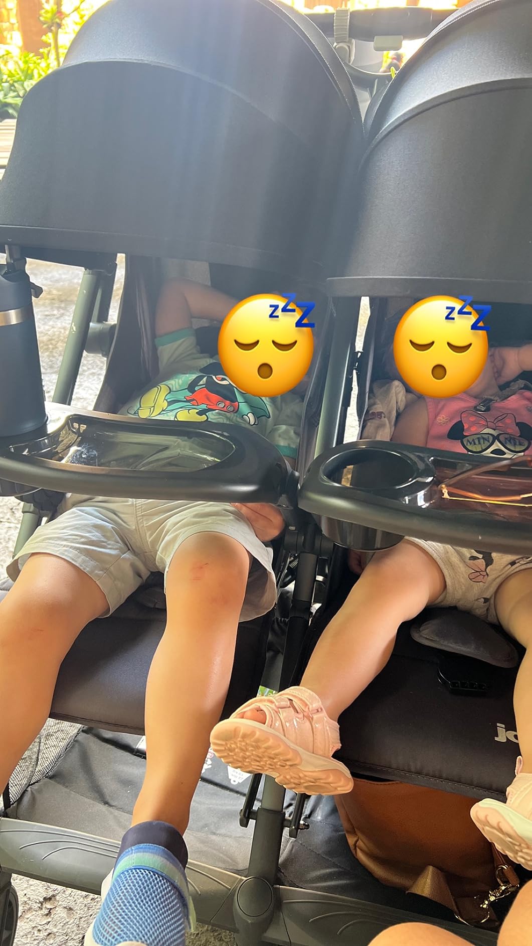 Joovy Kooper X2 Double Stroller, Lightweight Travel Stroller, Compact Fold with Tray, Olive | Side-by-Side Seats, Adjustable Leg Rests, Big Wheels for Smooth Ride, Snack Trays, Easy One-Handed Fold customer photo 1