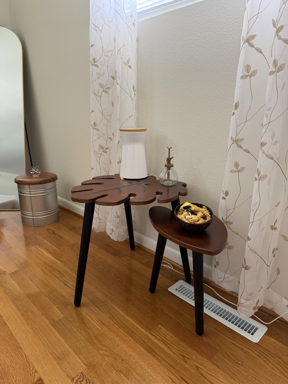 BAMEAS Bamboo Nesting Triangle End Table, Set of 2 Side Table Modern Minimalist Coffee Table for Living Room, Balcony in White customer photo 2