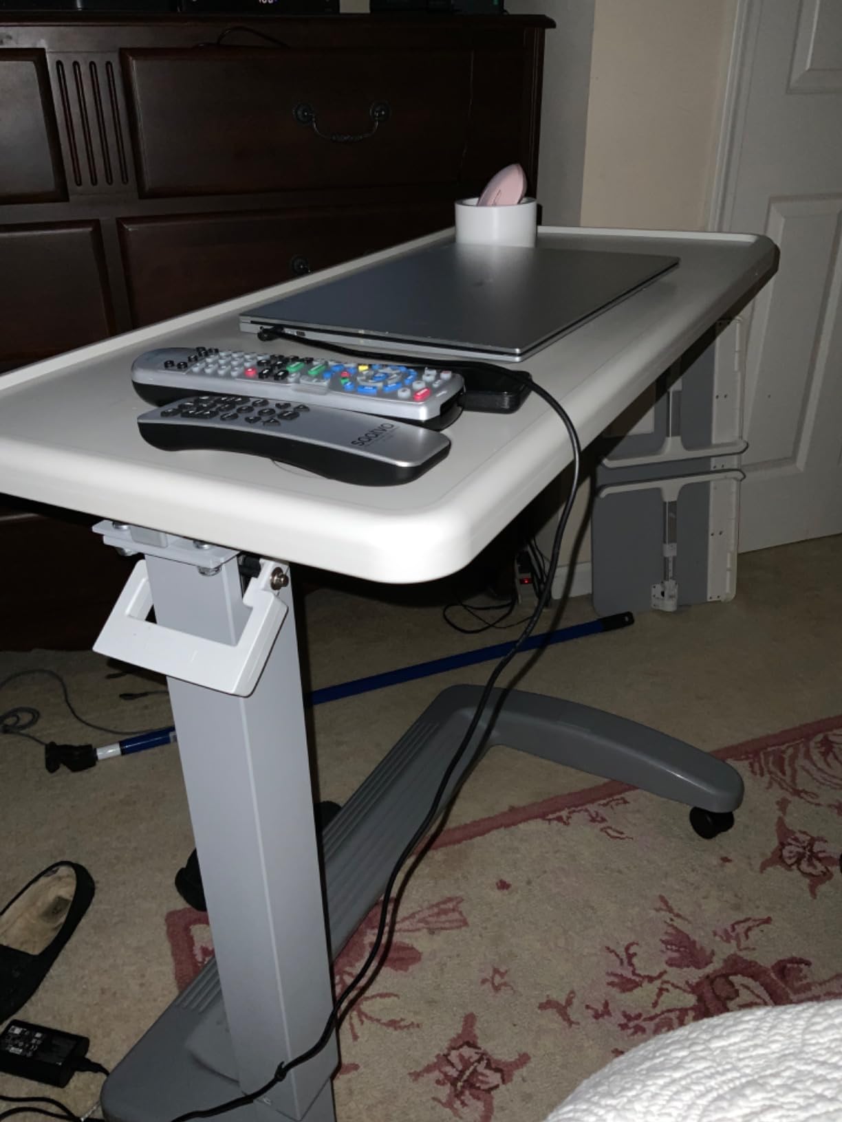 Vaunn Medical Pneumatic Adjustable Overbed Exam Bedside Table with Wheels (Hospital and Home Use), New Tabletop, Light Gray customer photo 1