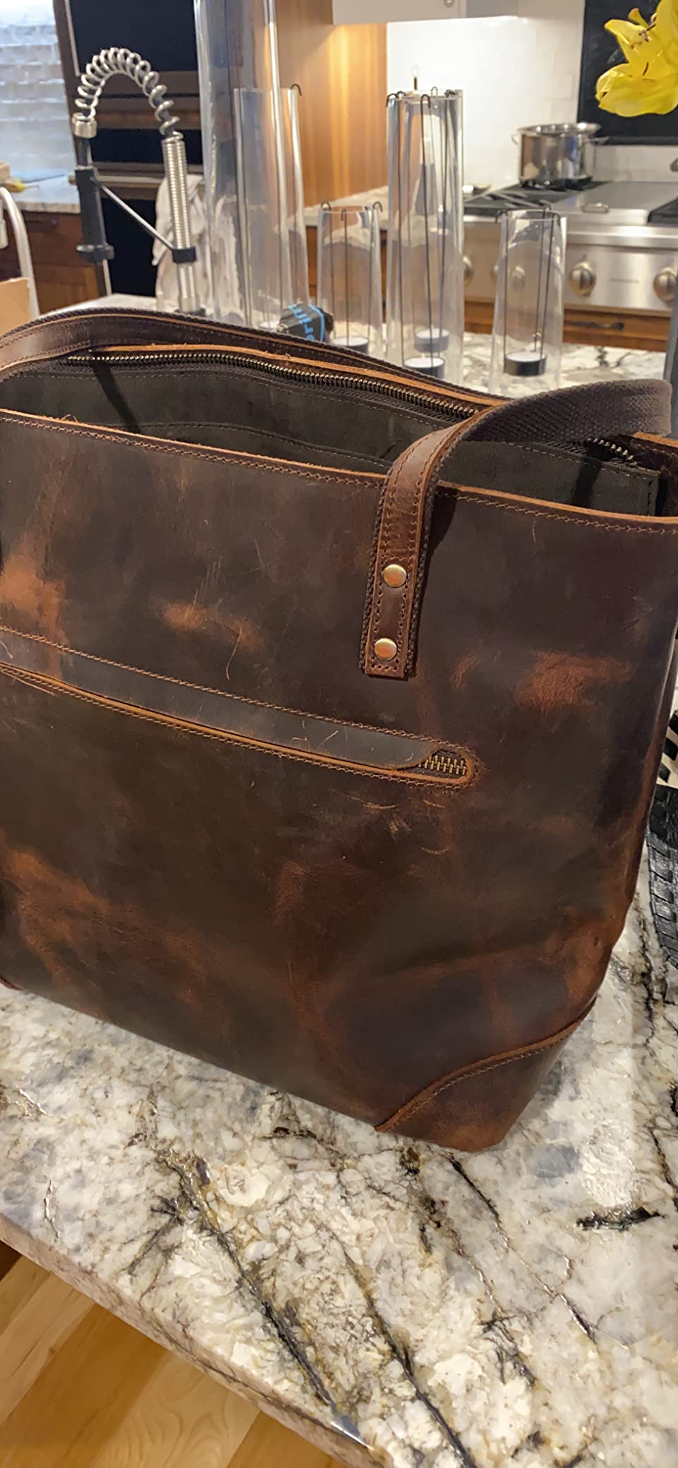 S-ZONE Vintage Genuine Leather Shoulder Bag Work Totes for Women Large customer photo 1
