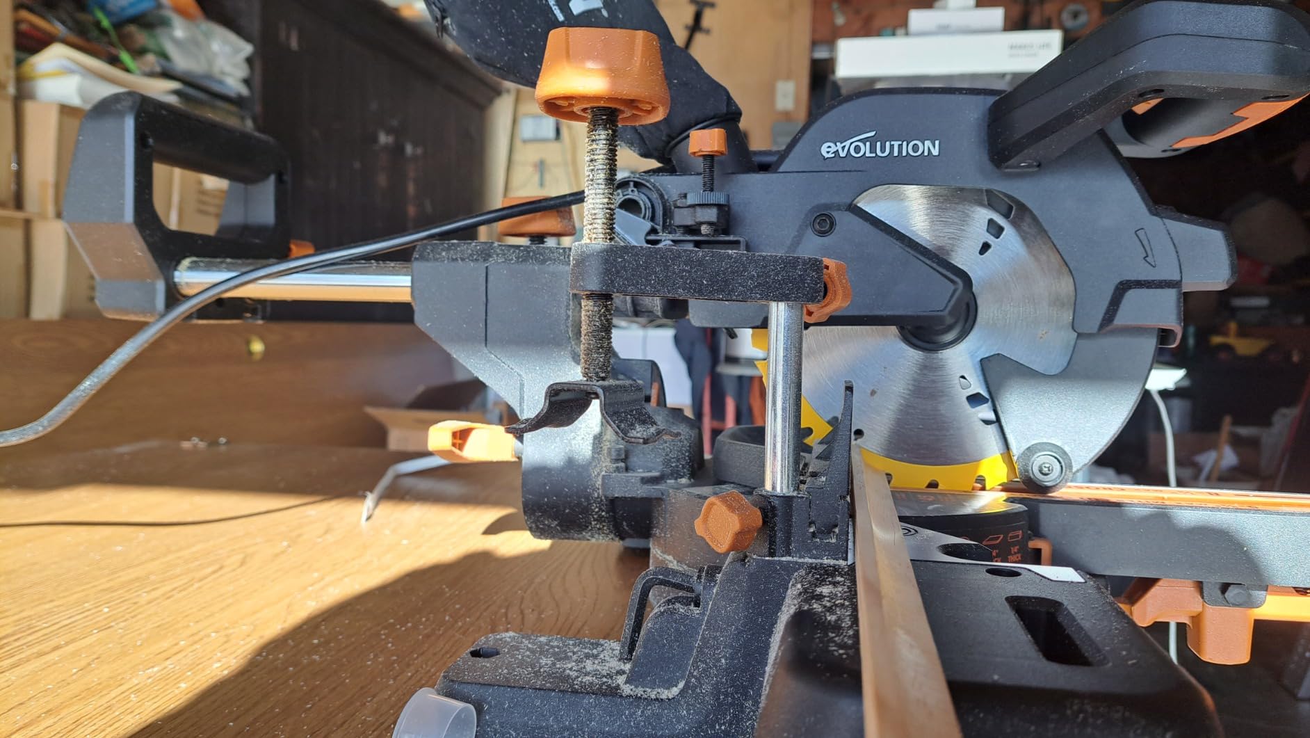 Evolution Power Tools R185SMS+ Sliding Miter Saw with Multi-Material Cutting, 45 Degree Bevel, 50 Degree Miter, 210 mm Slide, Blade Included Cuts Wood Plastic Metal & More, 7-1/4
