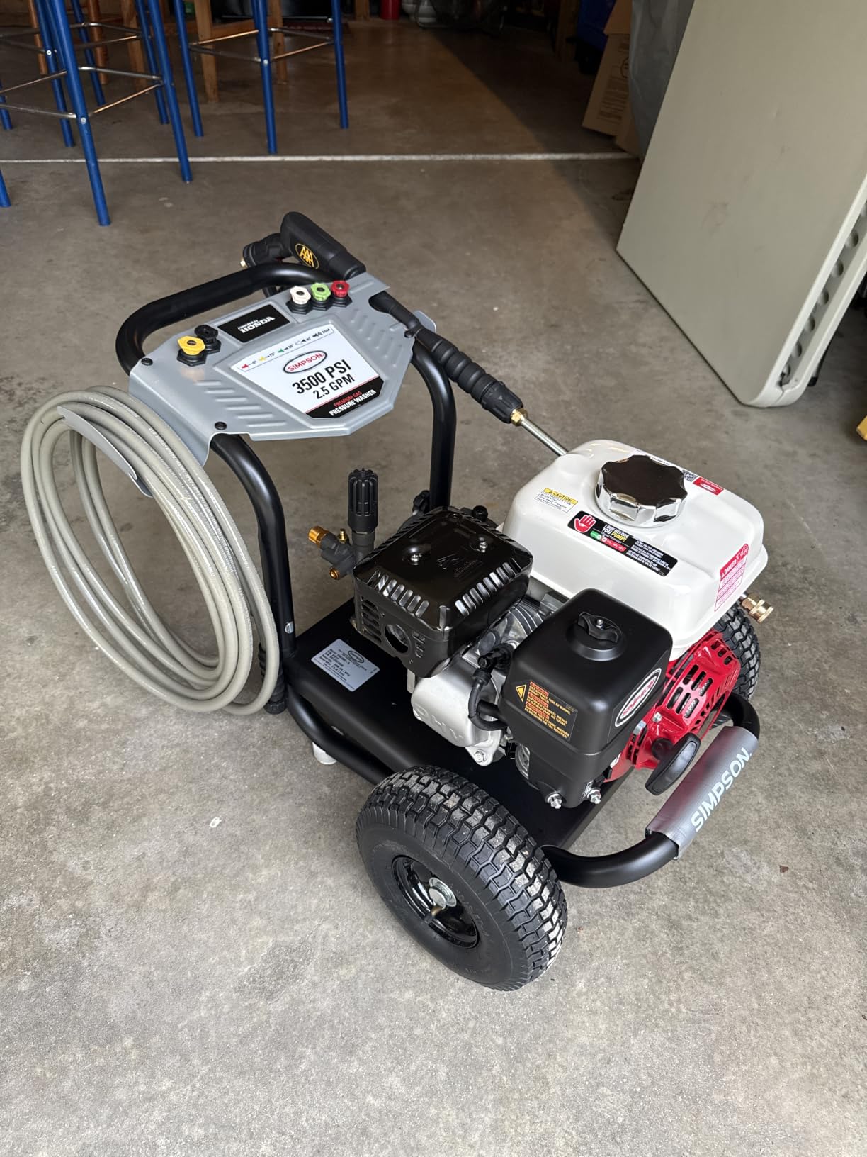Simpson PowerShot 3500 PSI Gas Pressure Washer, 2.5 GPM, Honda GX200 Engine, AAA Triplex Pump, 25' MorFlex Hose, 5 Nozzles, Steel Frame (PS3228) customer photo 2