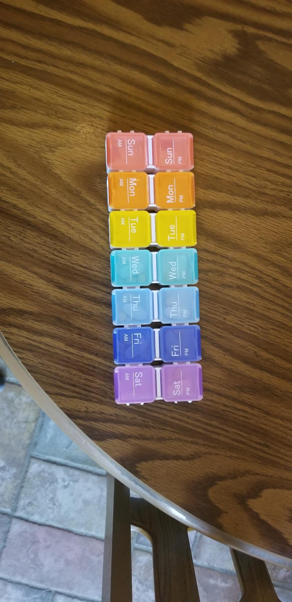 7-Day Pill Organizer with Medicine Reminder Alarm, Cozycabin Weekly Large Vitamin Box Organizer - AM PM Daily Travel Medication Box (Rainbow) customer photo 1