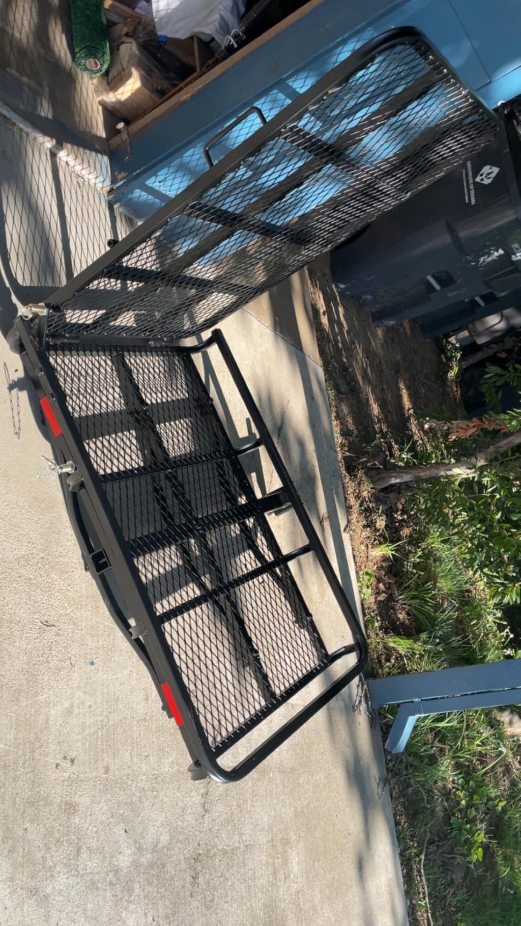 ECOTRIC Hitch Mount Wheelchair Carrier with Mobility Ramp | for Wheelchair Scooter Lawn Mower Snow Blower Hauler 500lb Capacity Basket-Style, 73lbs Weight customer photo 1