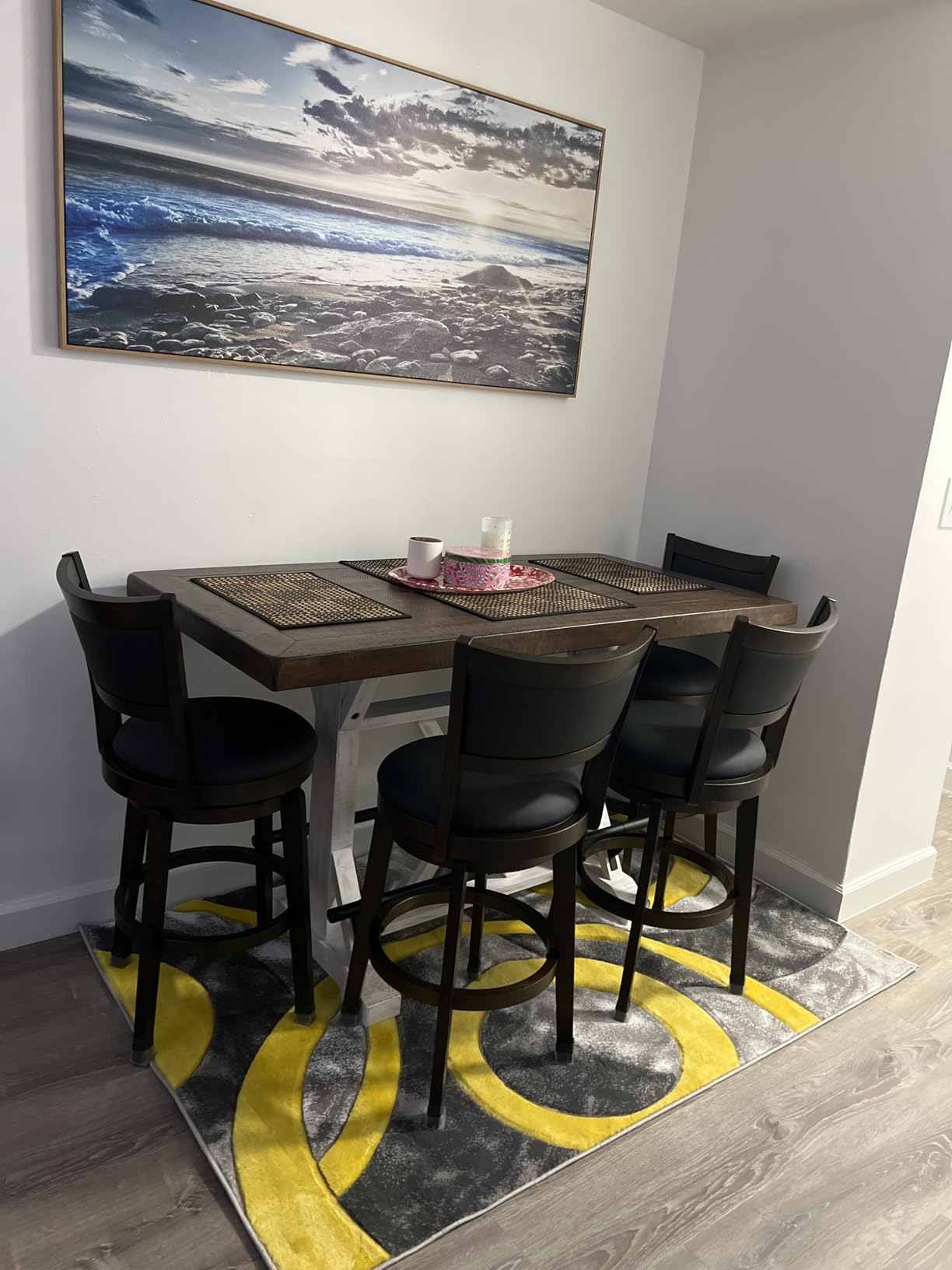 Signature Design by Ashley Farmhouse Counter Height Dining Table, White | Rustic two-tone finish, Relaxing integrated metal footrest, Space-saving 36-inch counter height, Valebeck Series customer photo 2
