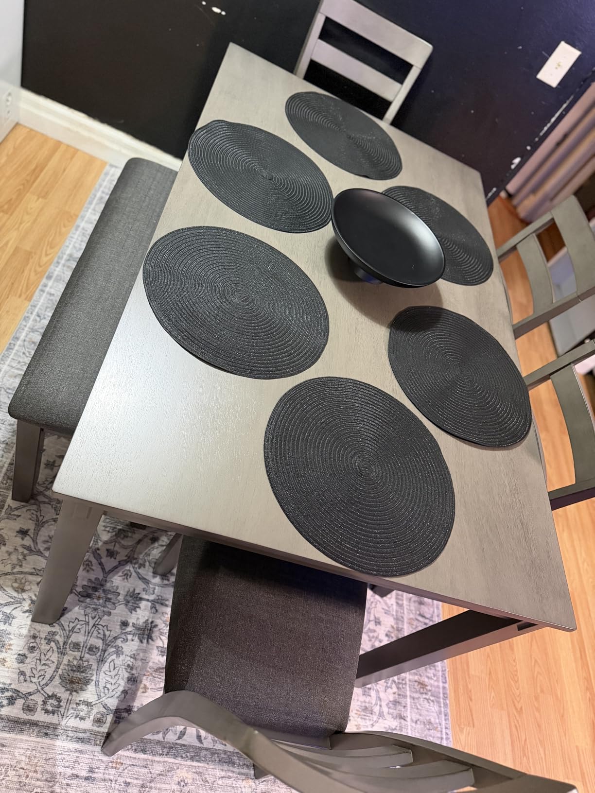 Signature Design by Ashley 6-Piece Dining Table Set with Bench, Gray, Plush Polyester Seats, Space-saving Tuck-Under Bench, Bridson Series customer photo 2