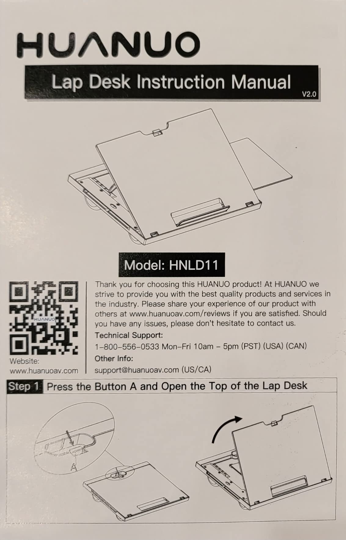 HUANUO Adjustable Lap Desk with 6 Angles - Up to 15.6