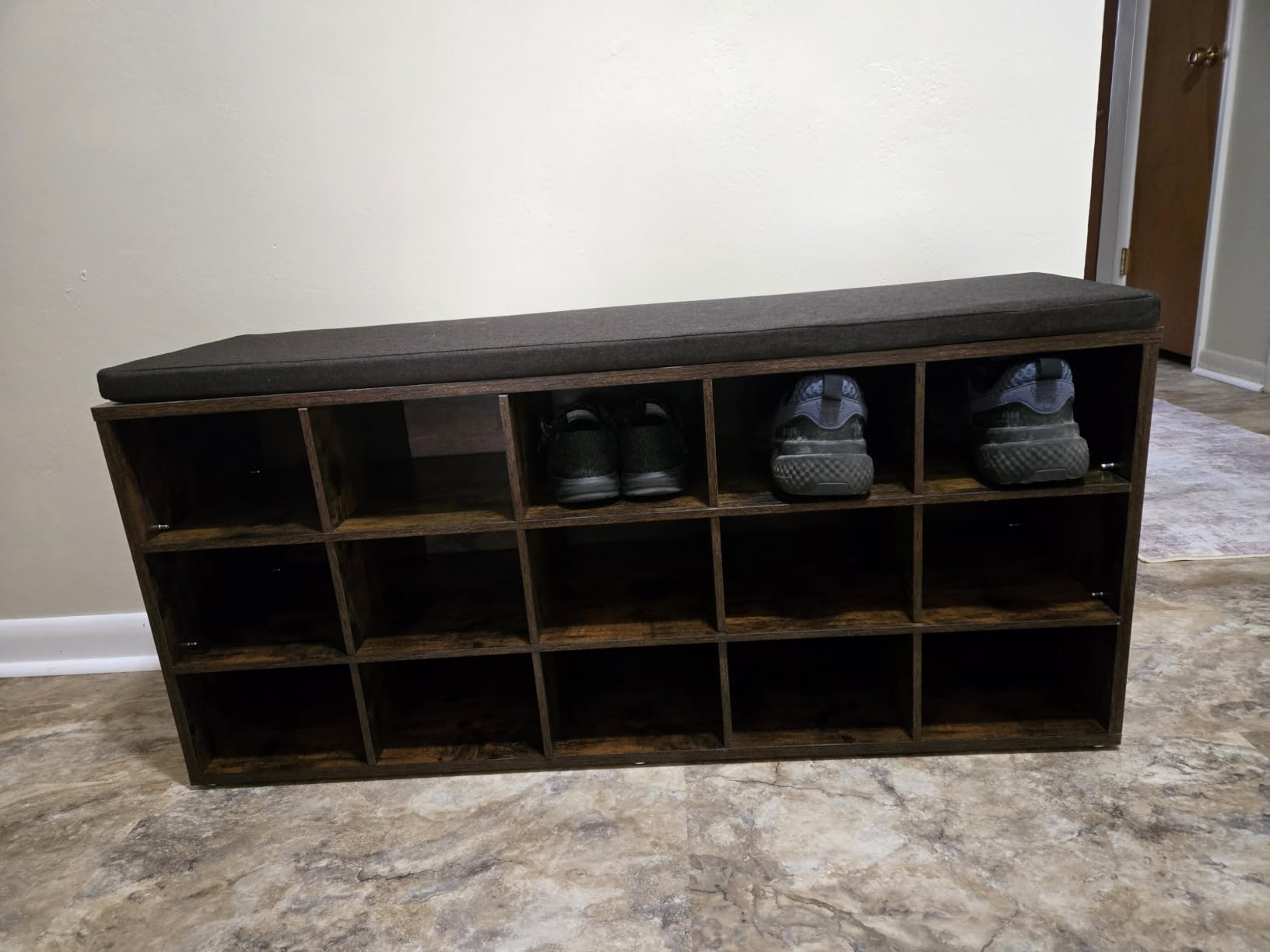 VASAGLE CUSTOS Collection - Shoe Bench, Storage Bench with Padded Seat, Entryway Bench with 15 Compartments, for Bedroom, 11.8 x 41.3 x 18.9 Inches, Cloud White and Dove Gray ULHS15WT customer photo 1