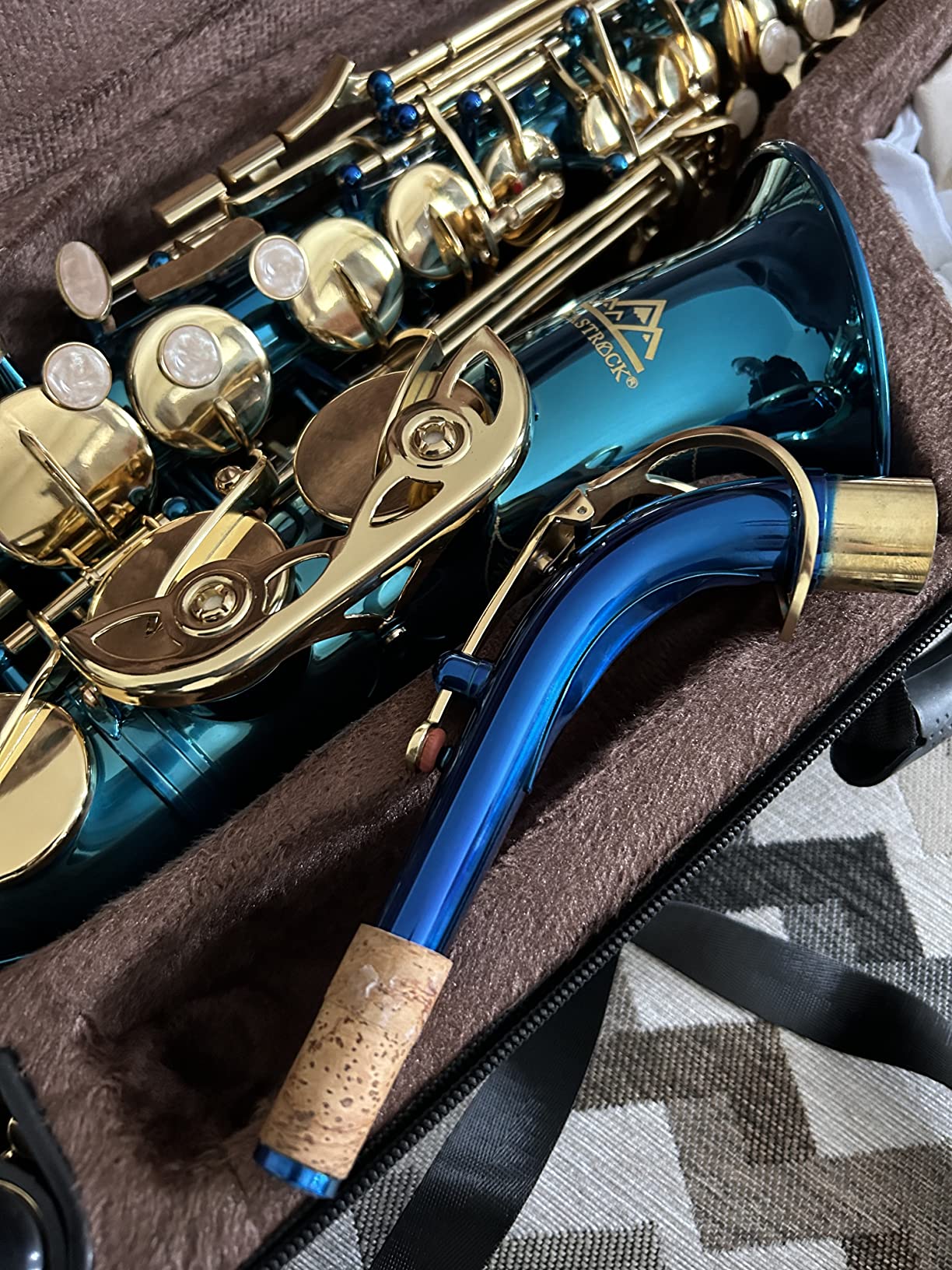 EASTROCK E Flat Alto Saxophone Blue/Golden Sax for Beginners and Students | Alto Sax Kit-Carrying Case, Mouthpiece, Reeds, Cushion Pads, Cleaning Kit, Gloves, Neck Strap for Practice & Performance customer photo 1
