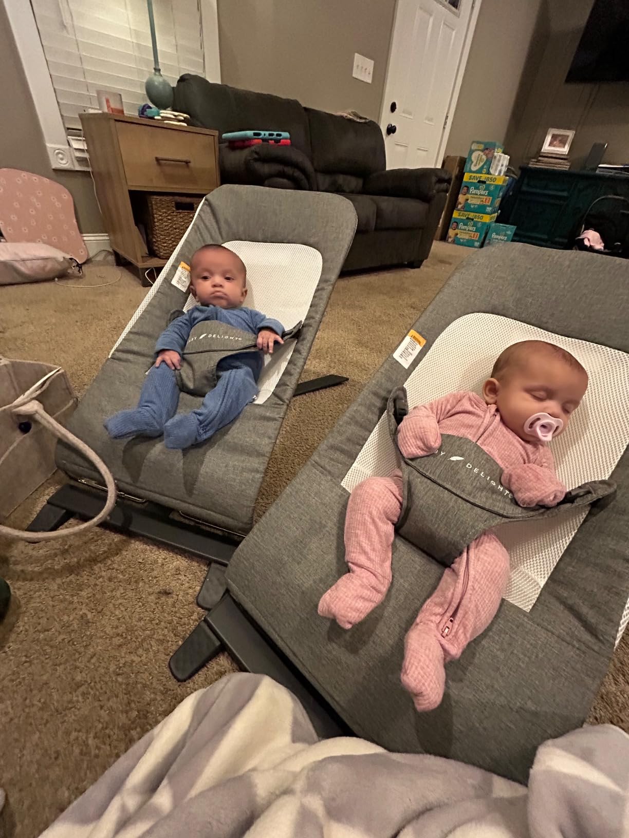 Baby Delight Alpine Deluxe Portable Bouncer | Infant | 0-6 months | Charcoal Tweed | 3-Position Recline, 3-Point Safety Harness, Removable & Washable Cover, Detachable Toy Bar customer photo 1