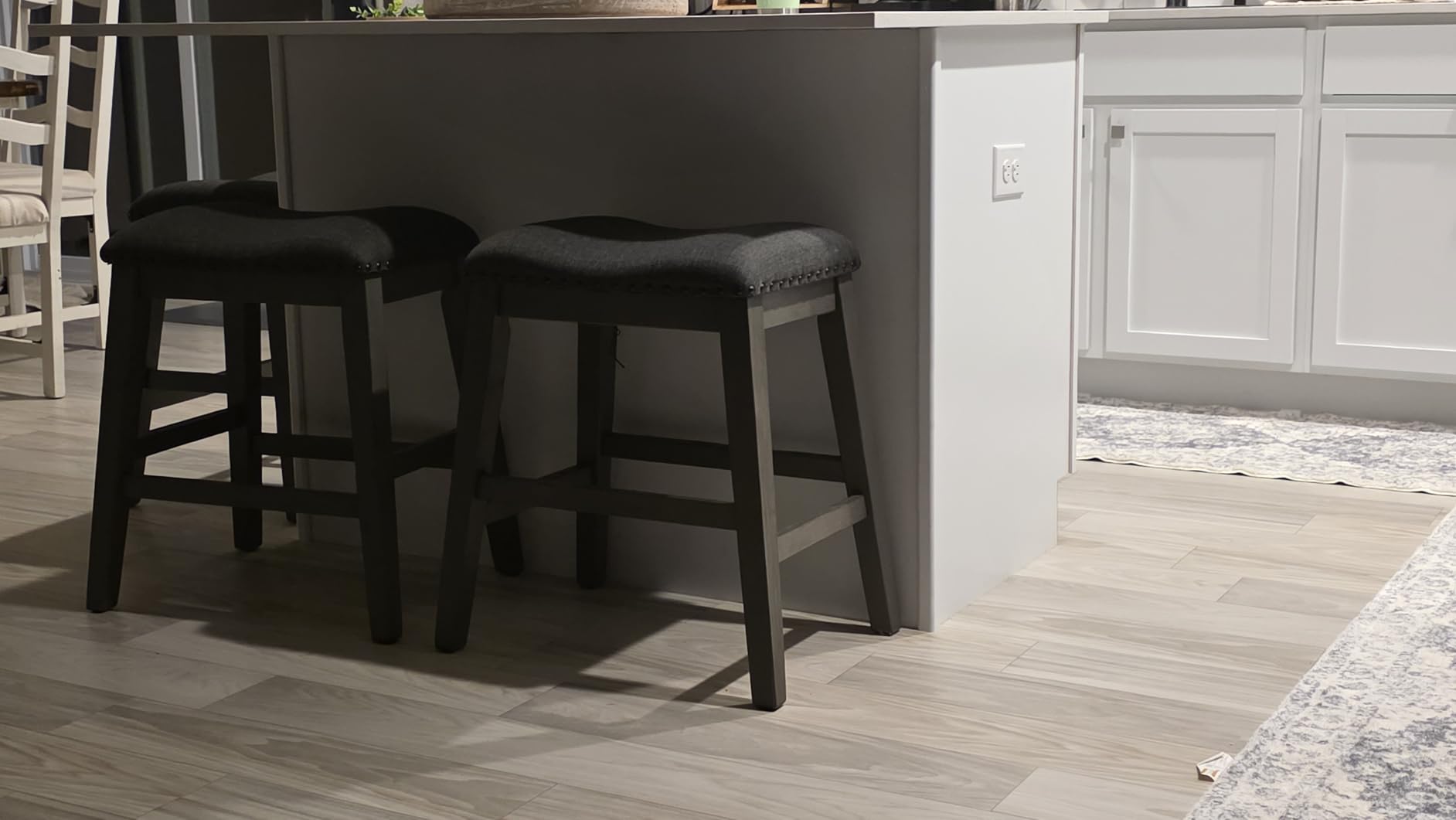 Signature Design by Ashley Skempton Counter Height Bar Stool, Set of 2 | Space-saving 24-inch farmhouse design, Supportive 18.5-inch foam-cushioned saddle seat, Distressed wood frame with footrest customer photo 1