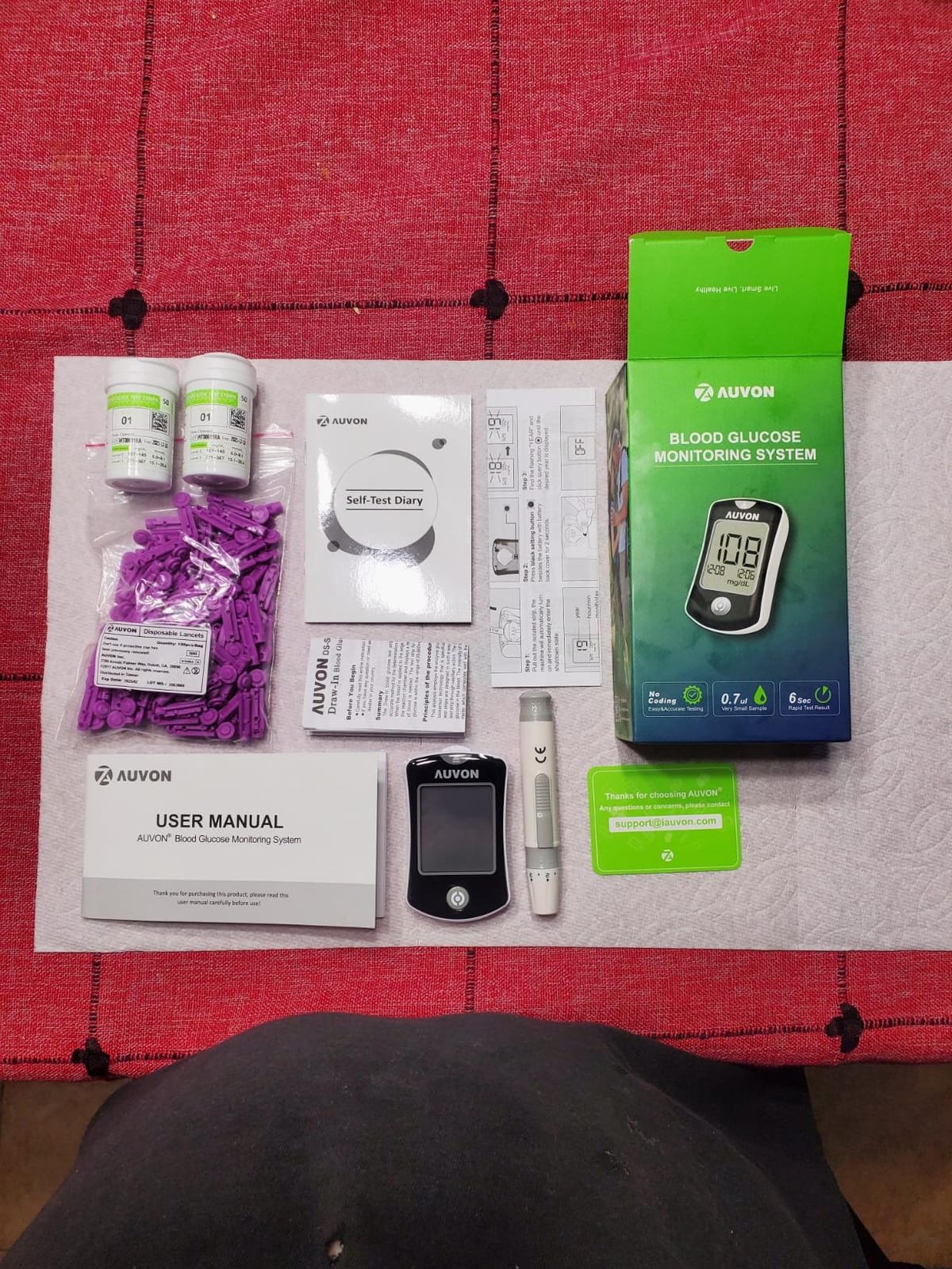 AUVON Blood Glucose Monitor Kit for Accurate Test, 100 Strips, No Coding | Diabetes Testing Kit with 100 30G Lancets, 1 Lancing Device customer photo 1