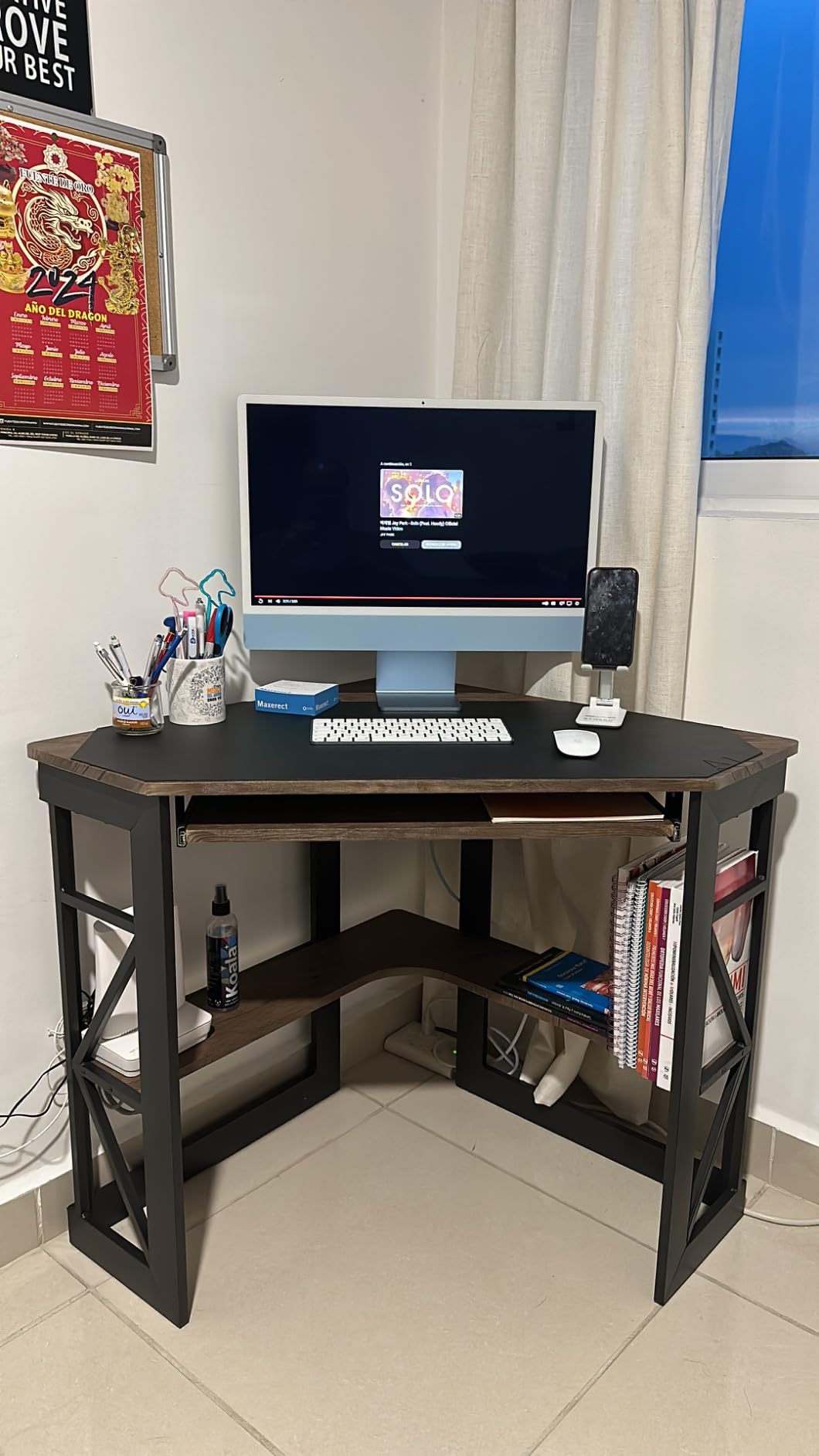 VECELO Corner Computer Desk 41 x 30 inches with Smooth Keyboard & Storage Shelves for Home Office Workstation, White customer photo 2