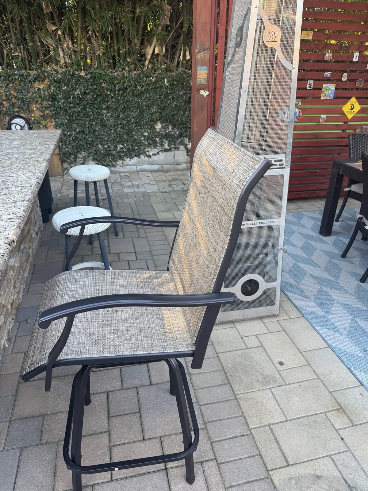 PHI VILLA Outdoor Swivel Bar Stools Set of 2, High Top Patio Chairs | with Padded Textilene Seating,Back, All-Weather Bar Height Furniture for Kitchen Outside Garden,Brown customer photo 2