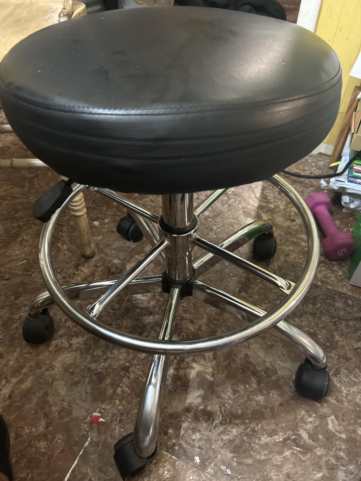 SUPERJARE Drafting Chair with Backrest, Adjustable Foot Rest Rolling Stool | Multi-Purpose Shop Stool, Drafting Stool, Office Desk Chair, Bar Stools with Thick Seat Cushion for Home Bar Kitchen, Black customer photo 2