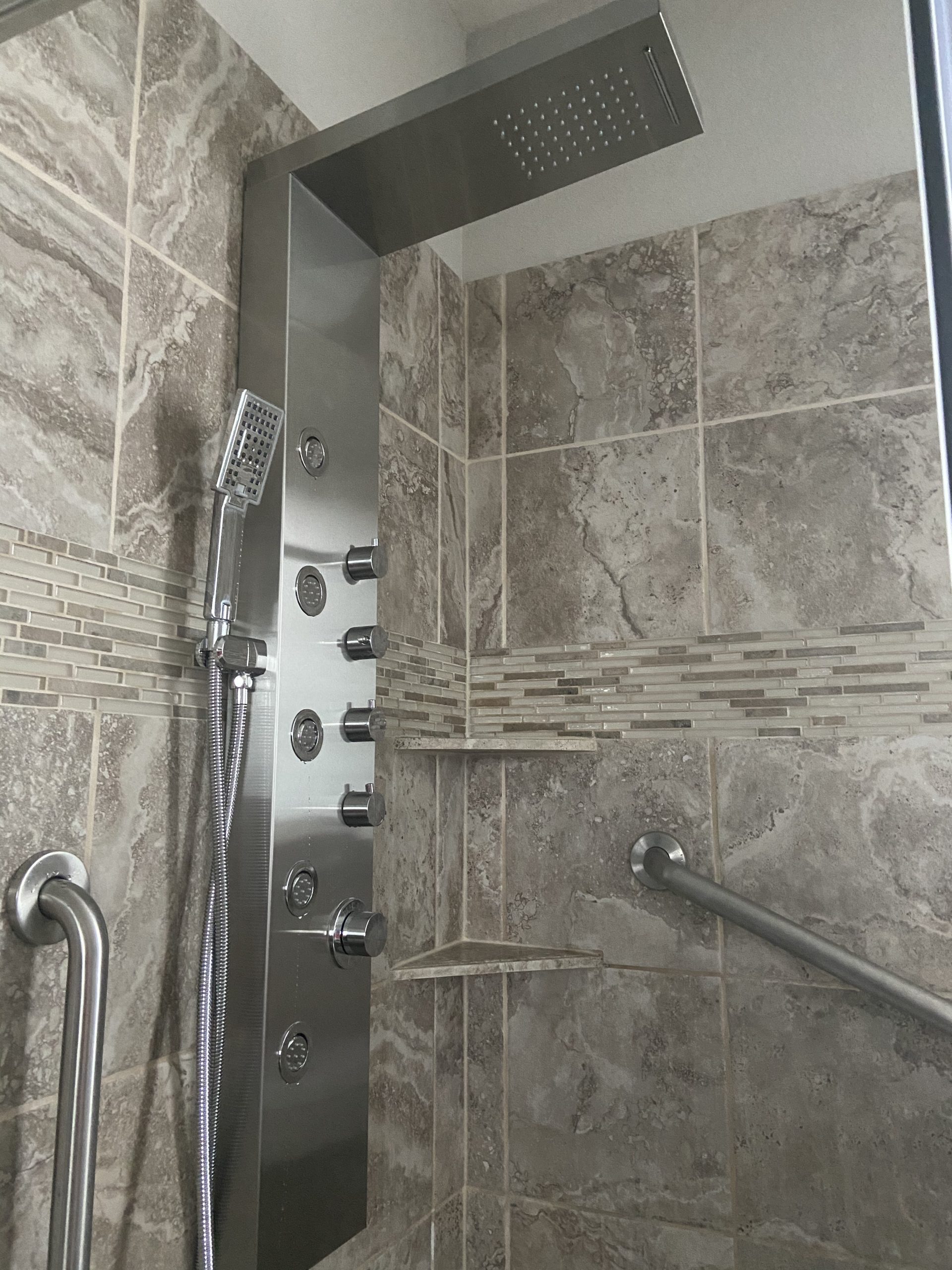 ROVATE 4-in-1 Rainfall Waterfall Shower Panel Tower System, Black | Shower Column with Body Massage Jets and Handheld, Stainless Steel High Pressure, Use Multiple Functions Simultaneously customer photo 1