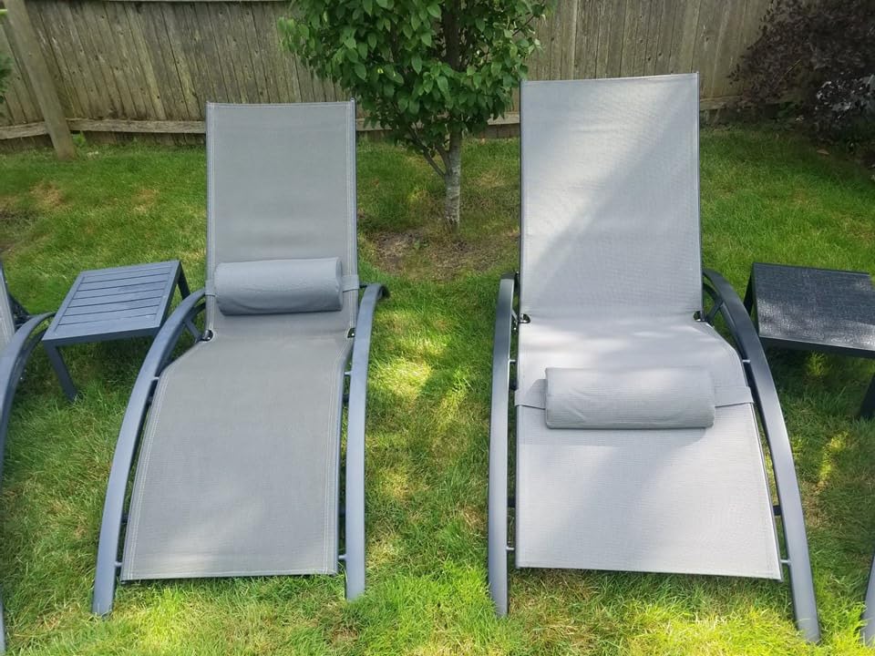 PURPLE LEAF Patio Chaise Lounge Set of 3 Outdoor Lounge Chair Beach Pool Sunbathing Lawn Lounger Recliner Chair Outside Tanning Chairs with Arm for All Weather, Side Table Included, Black customer photo 2