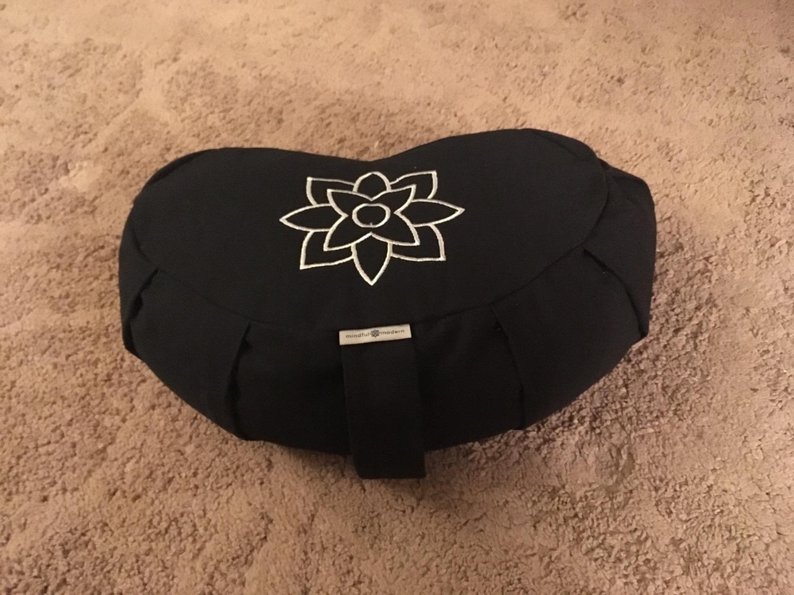 Mindful & Modern Large Meditation Cushion | Zafu Yoga Bolster Meditation Floor Pillow Seat | Buckwheat Hull Filled Crescent Shaped Cushion with Removable Washable Cover + Carry Handle customer photo 2
