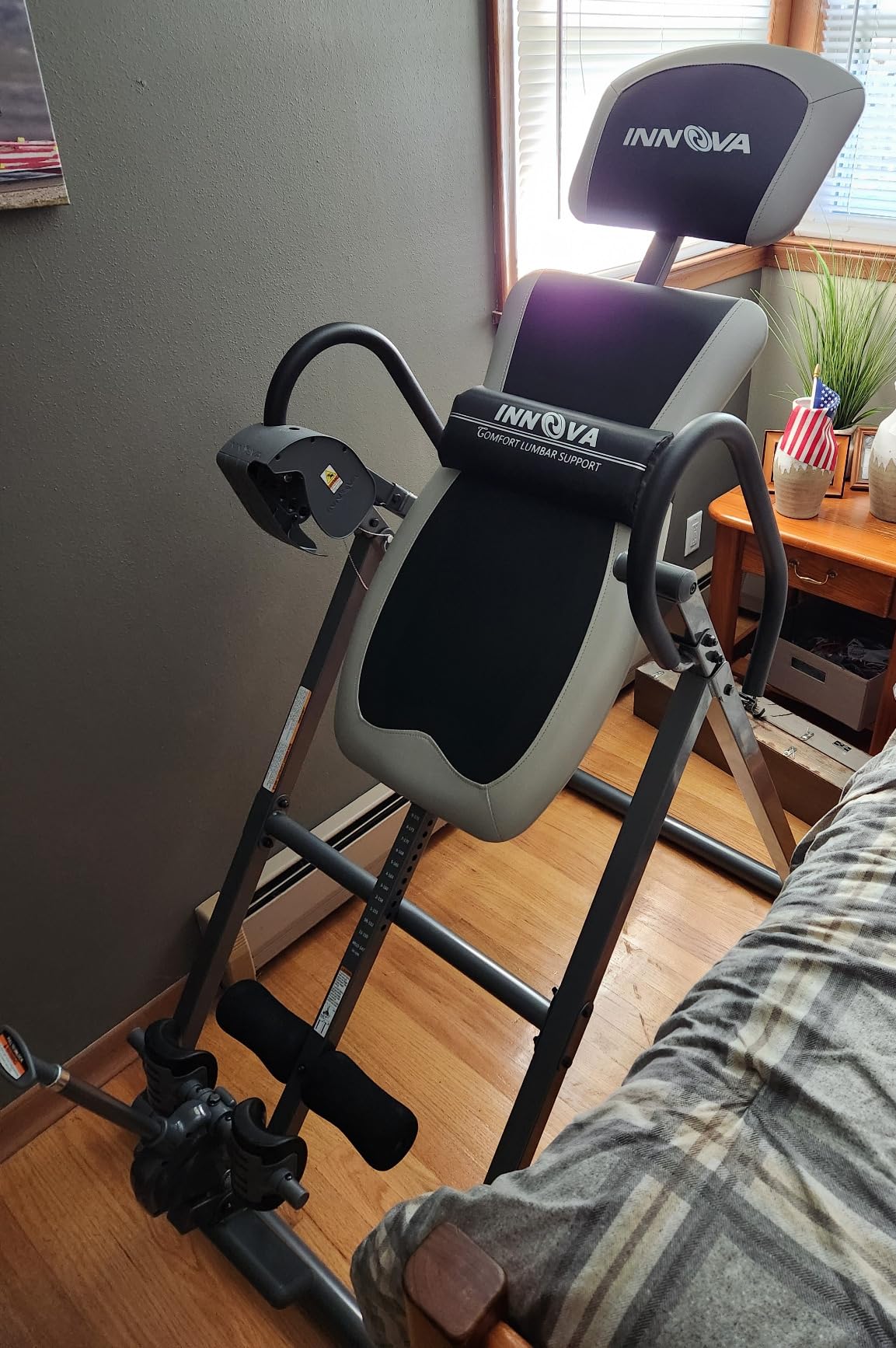 Innova Health and Fitness Inversion Table with Adjustable Headrest, Reversible Ankle Holders, and 300 lb Weight Capacity customer photo 2