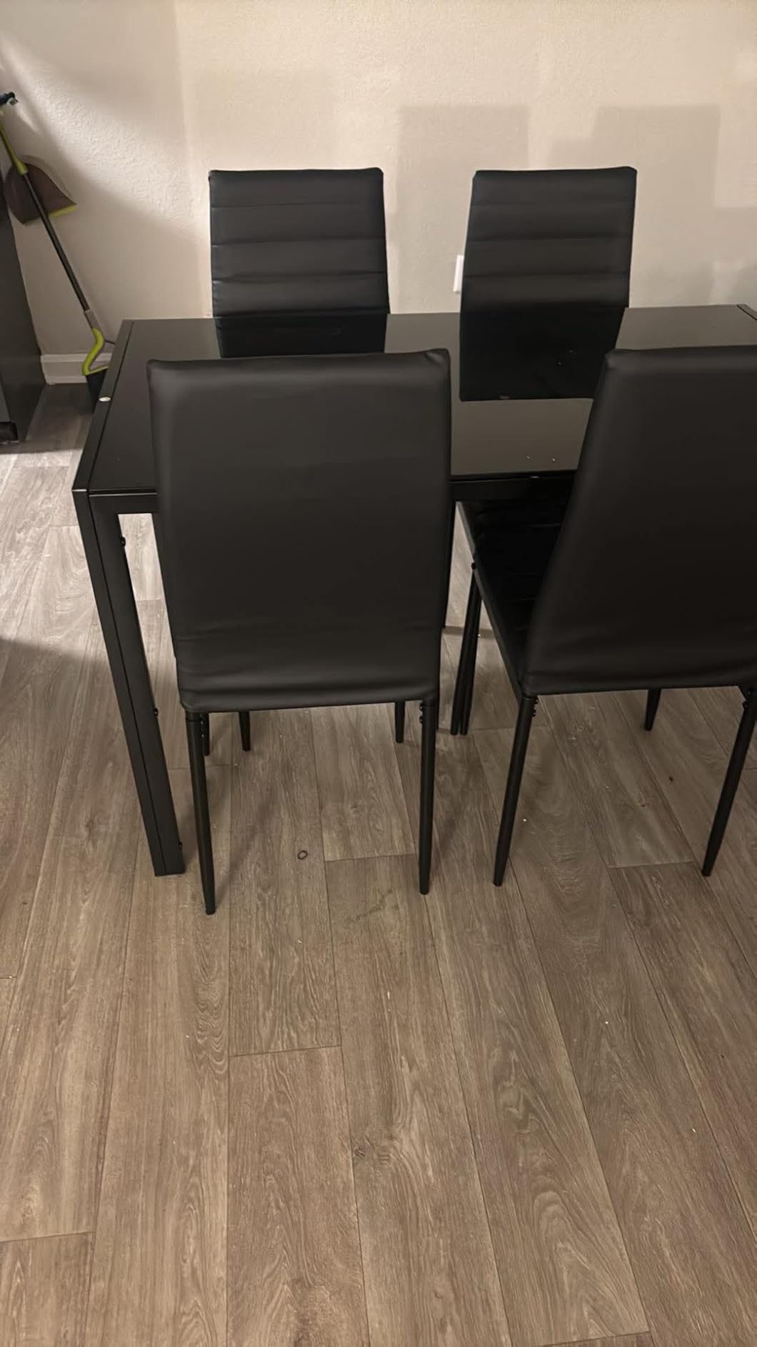 FDW 5-Piece Dining Table Set, Black, Glass Kitchen Table with 4 Upholstered Chairs and Faux Leather Cushions, Space-Saving Modern Design customer photo 2